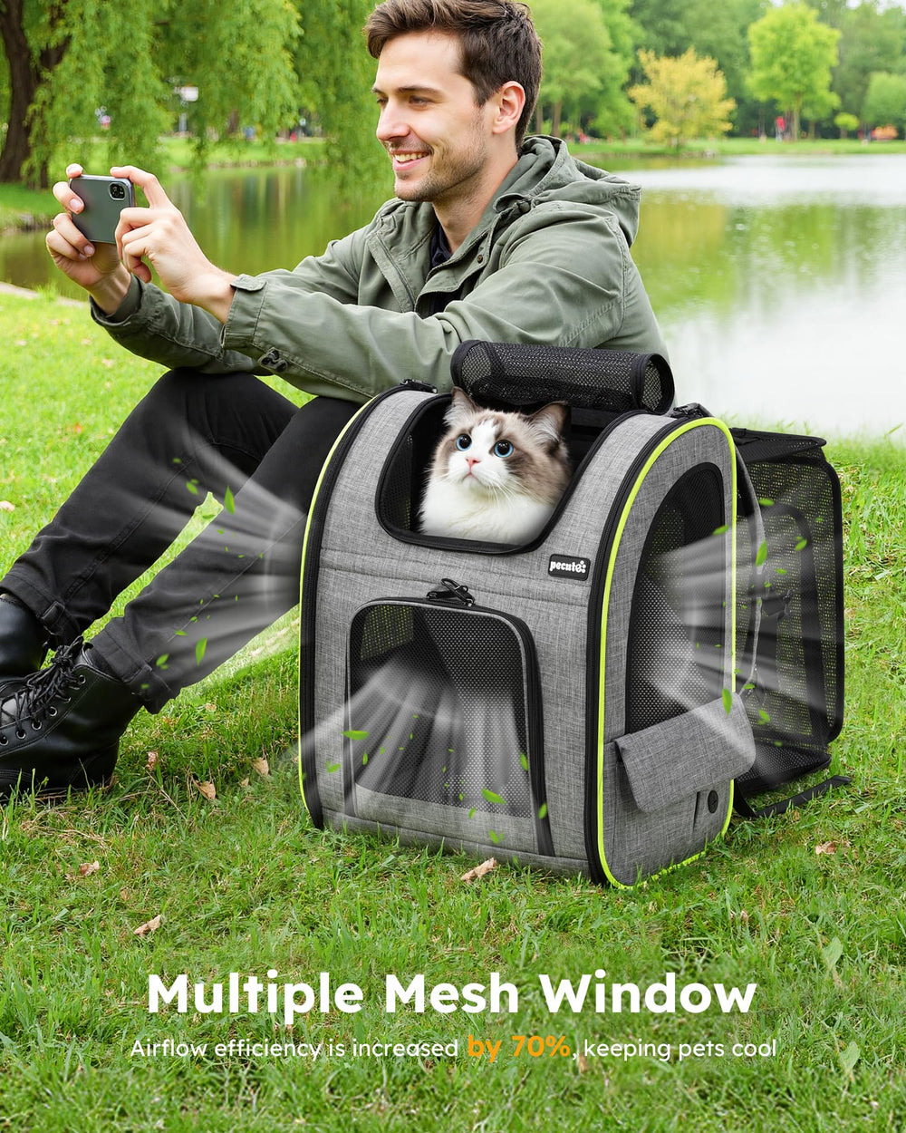 Pecute cat backpack side pockets store essentials like bags and treats