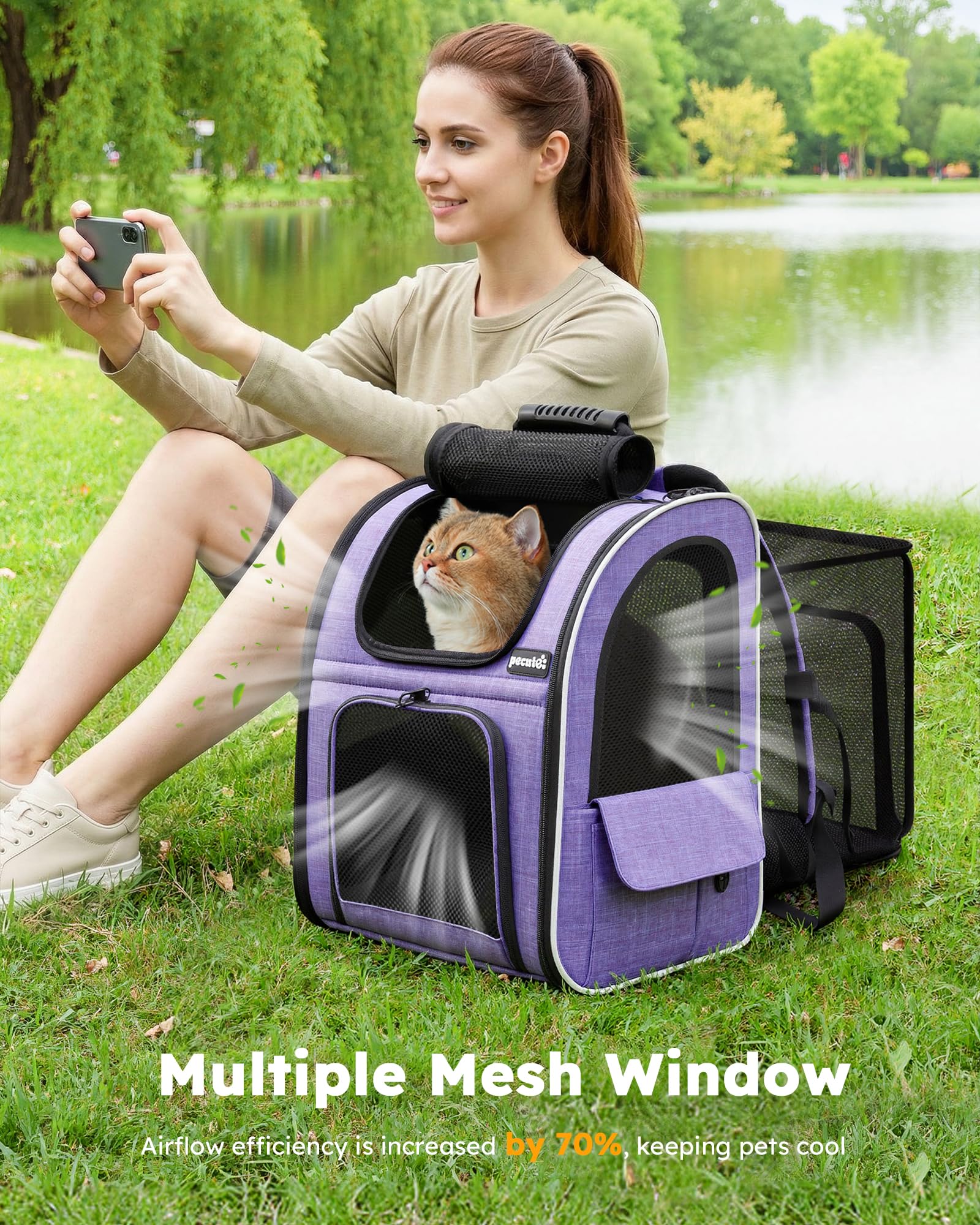 Pecute Cat Backpack Side Pockets hold essentials within reach
