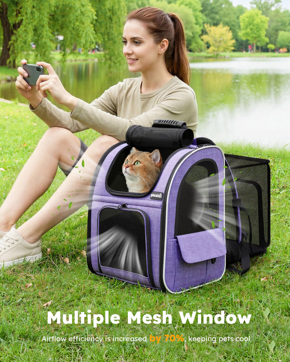 Pecute Cat Backpack Side Pockets hold essentials within reach