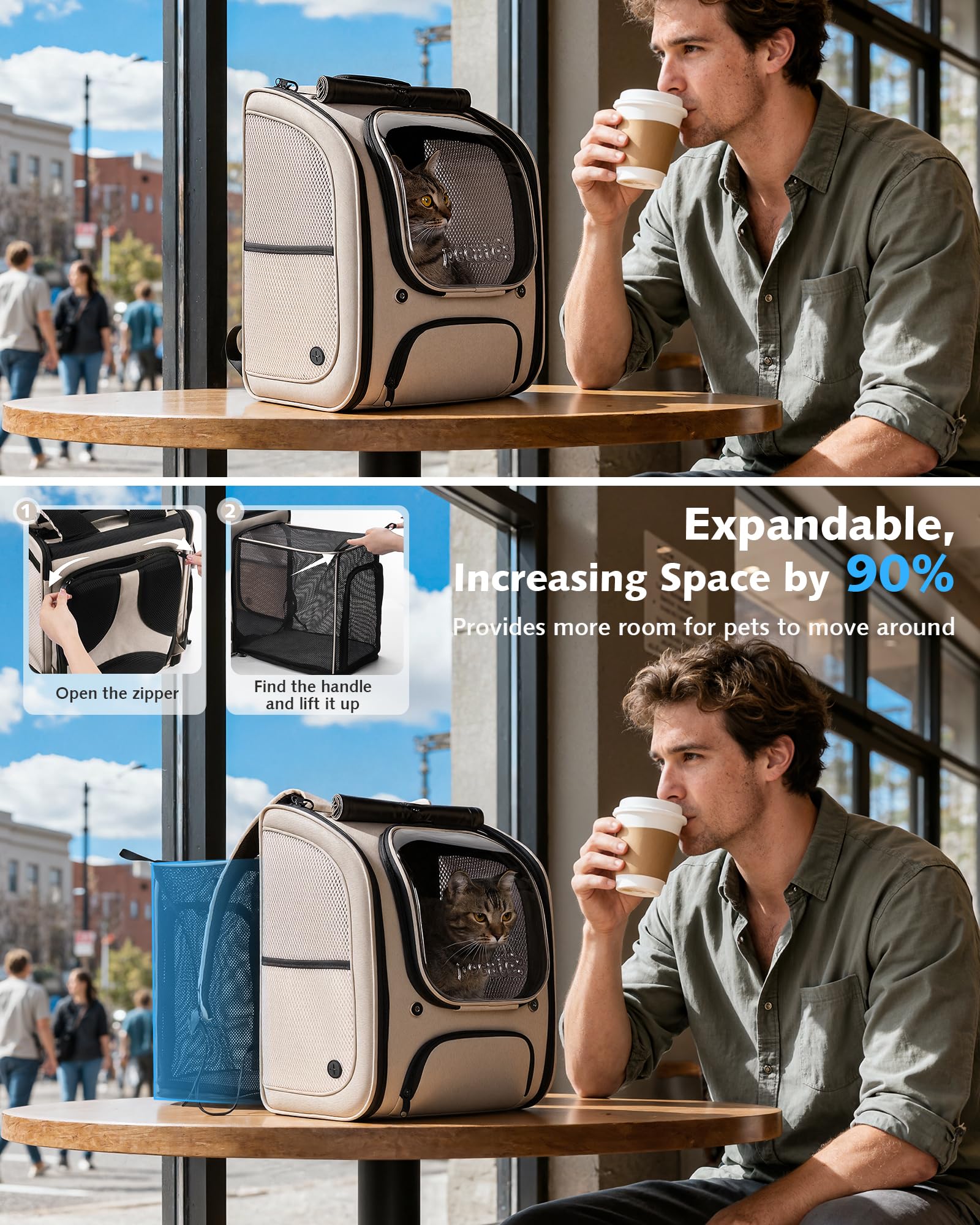 Pecute ventilation mesh, large side panels allow airflow.