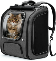 Pecute Cat Backpack XL front bubble view showing roomy interior for safe travel.