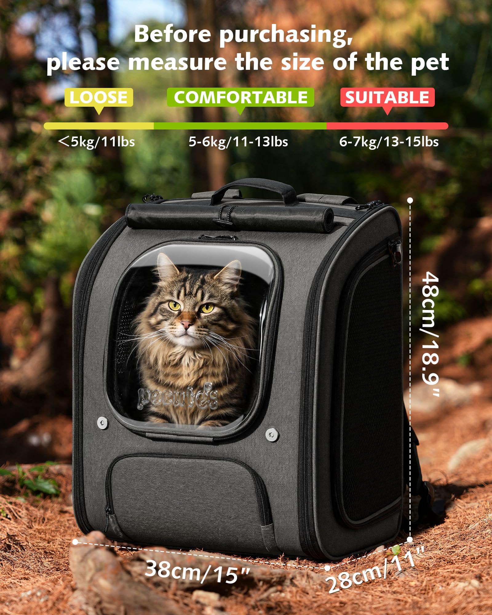 Pecute Cat Backpack XL side bubble view highlighting pet visibility and comfort.