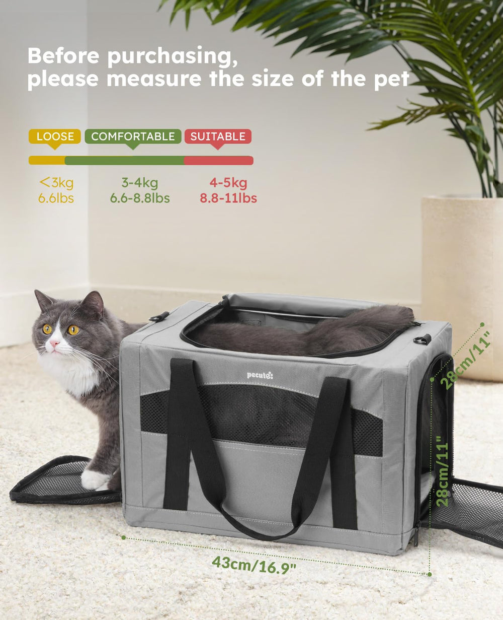 Pecute 11 lbs capacity fits most small cats and dogs.
