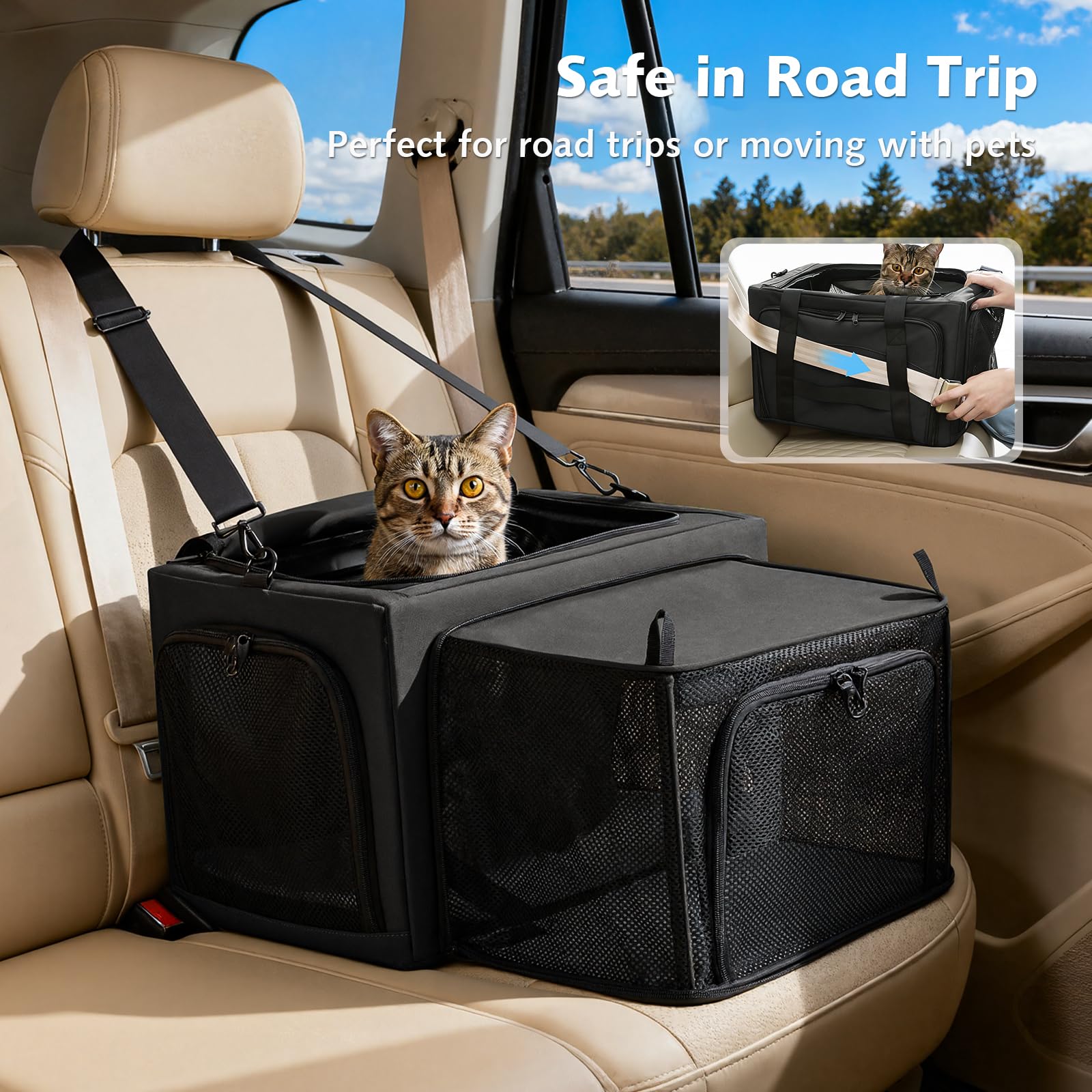 Pecute cat carrier dual locking zippers reinforce anti-escape security