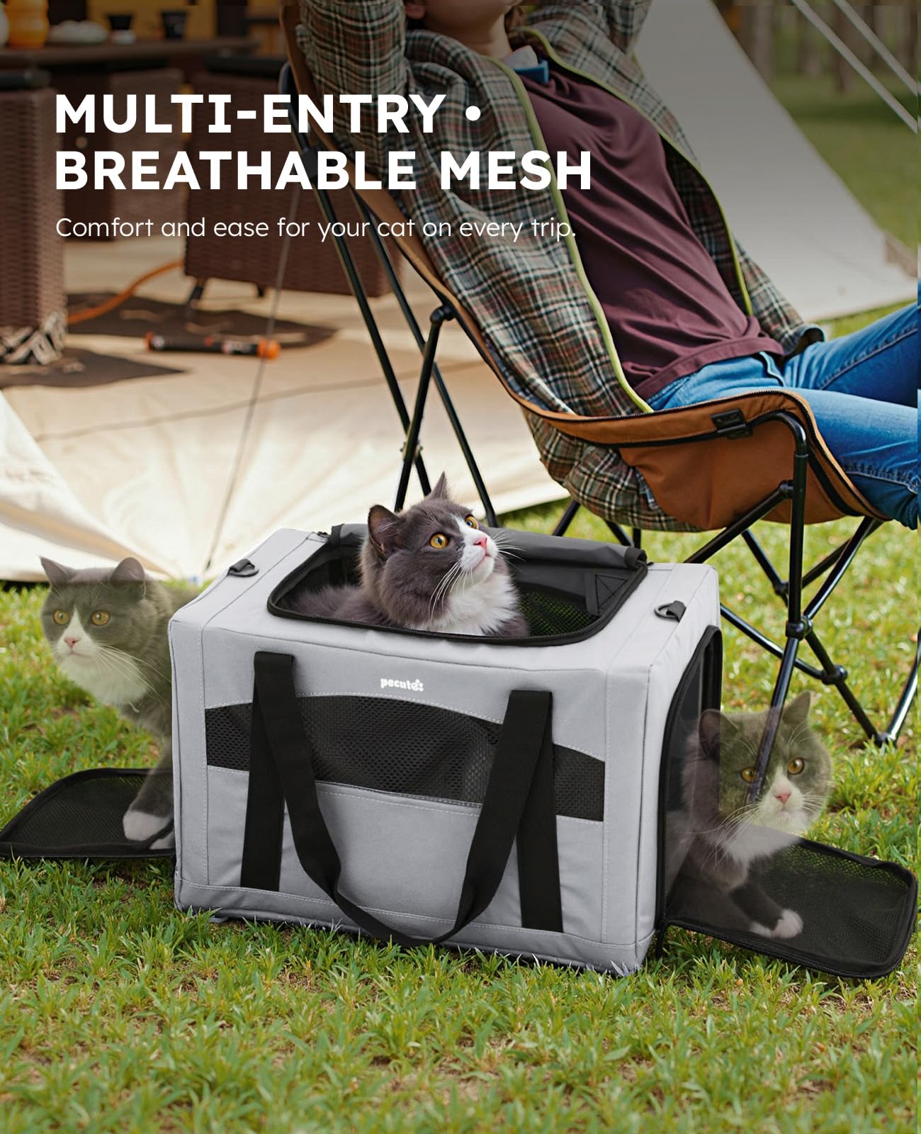 Pecute dual stabilization belts and shoulder straps aid travel safety.