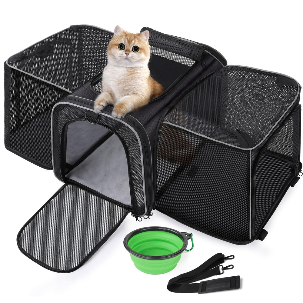 Pecute expandable cat carrier closed shows secure design and compact profile