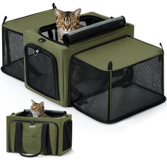 Pecute cat carrier expandable side open shows extra space for comfy travel