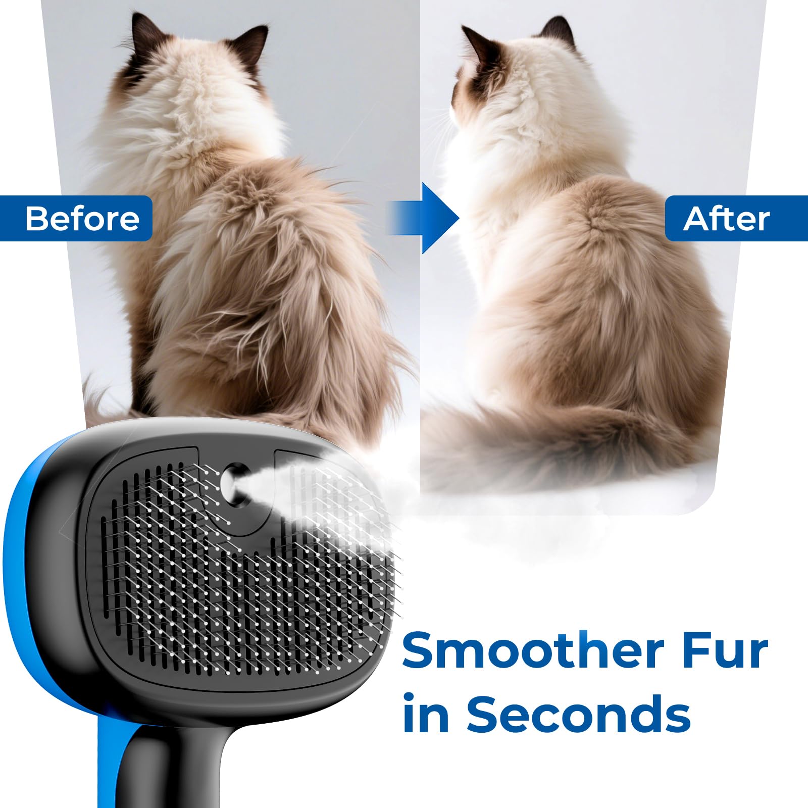 Pecute Cat Steam Brush bristle detail shows fine stainless steel hairs for detangling.