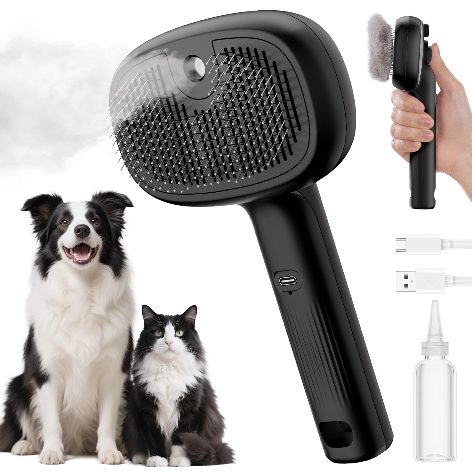 Pecute Cat Steam Brush main use demonstration for gentle grooming and shine