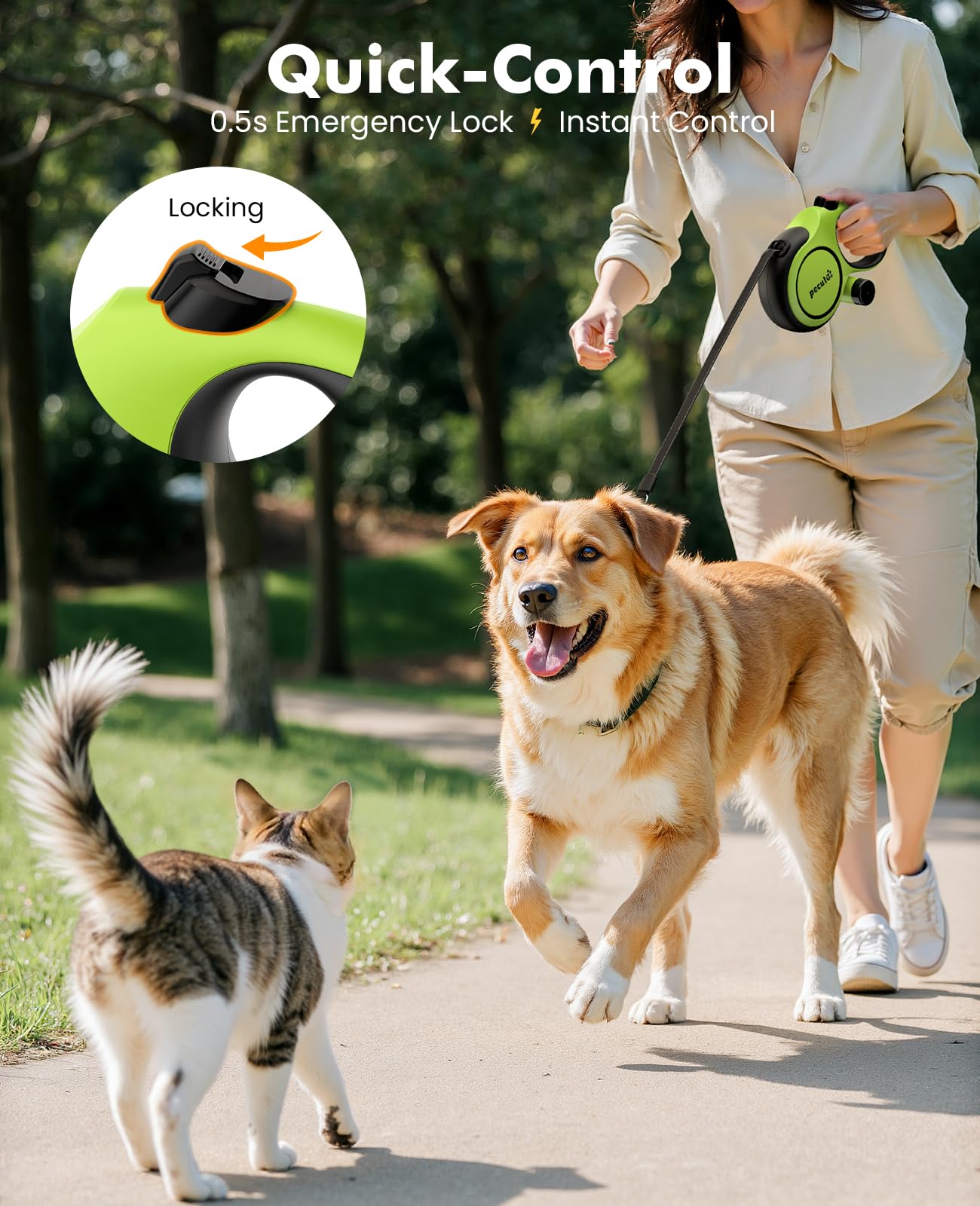 Pecute detachable poop bag holder for quick cleanup on the go.