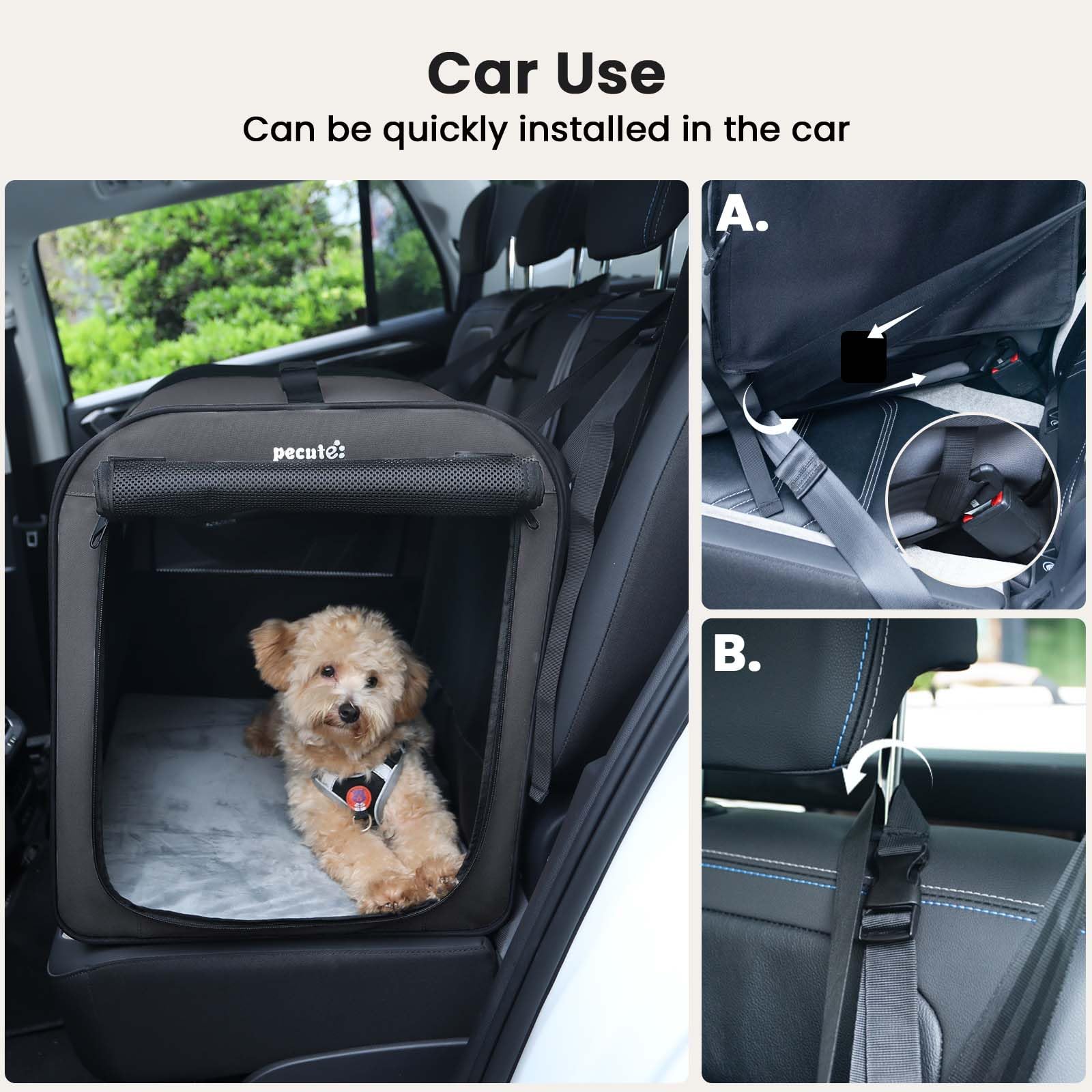 Pecute dog car crate foldable design for compact storage after trips