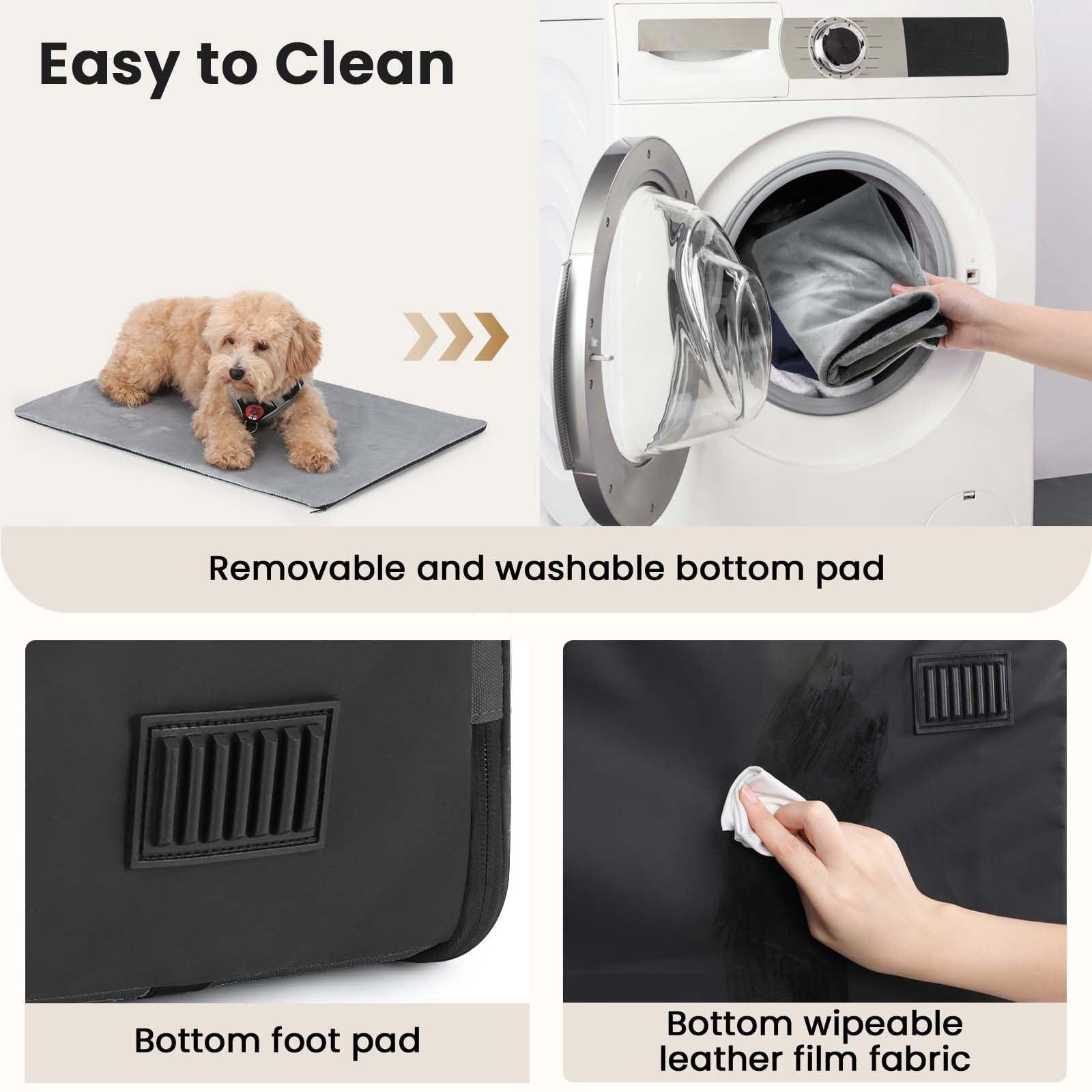 Pecute dog car crate wipeable bottom fabric for quick maintenance