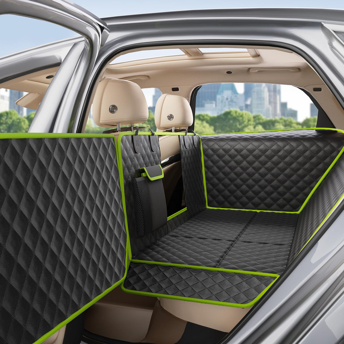 Pecute dog car seat cover with window fix protects rear doors from scratches