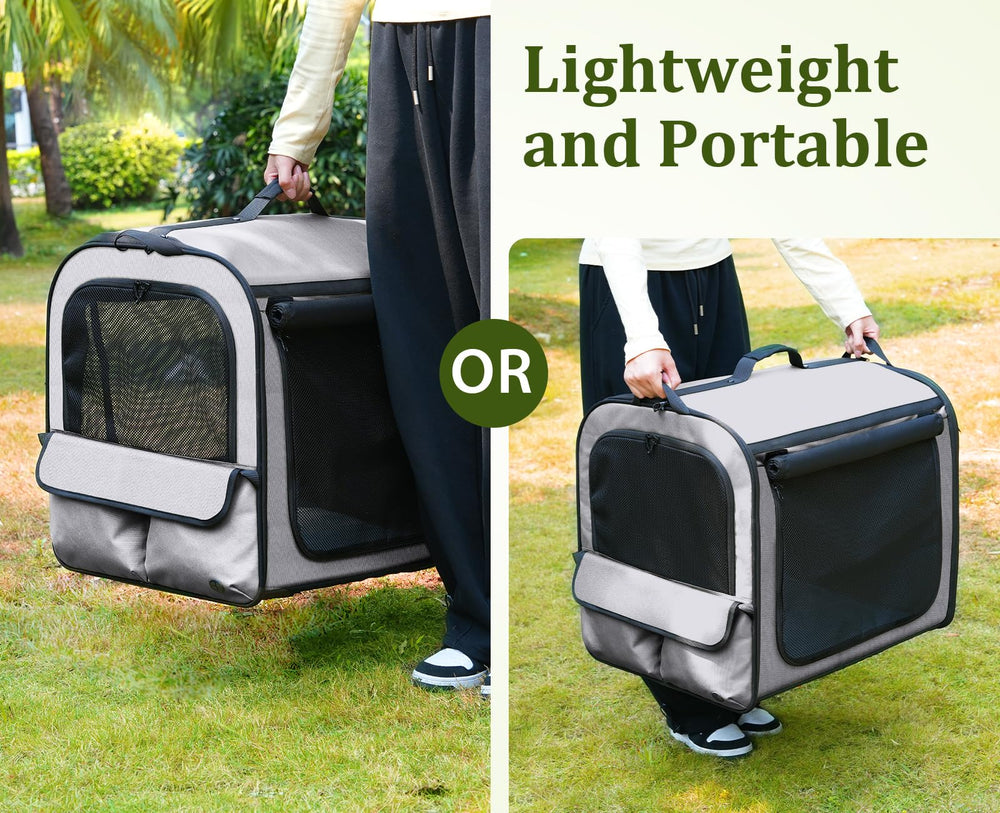 Pecute dog car carrier spacious expandable feature during road trips.