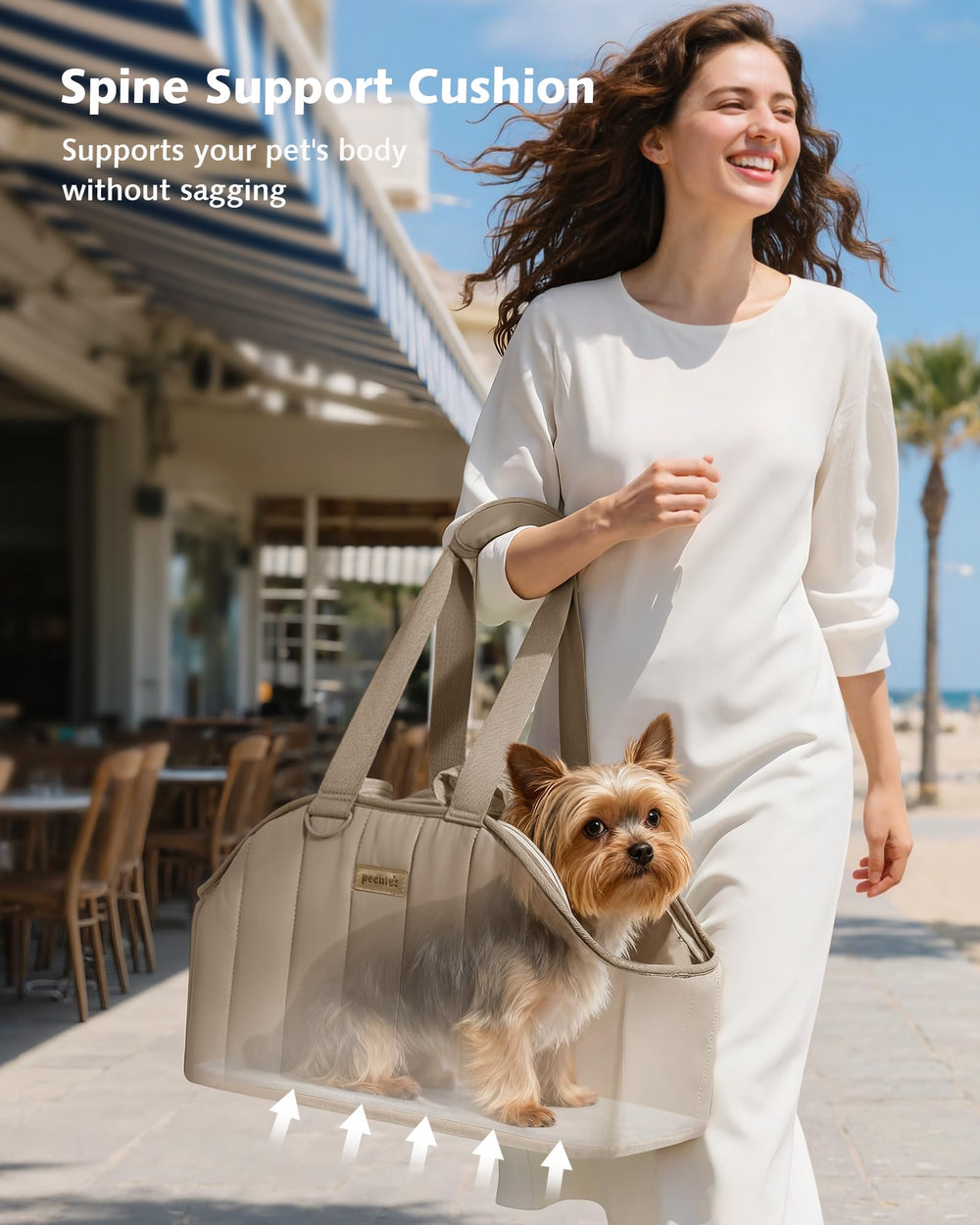 Pecute dog purse carrier front and back windows enable head-out option and airflow.