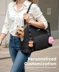 Pecute dog purse carrier rear-pocket and storage area for essentials