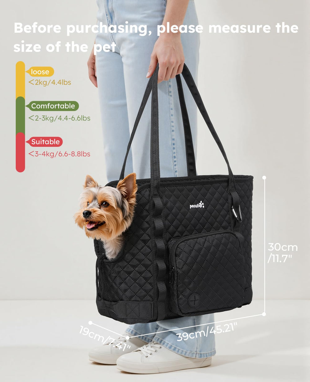 Pecute dog purse carrier side view highlighting lightweight portability for quick vet visits