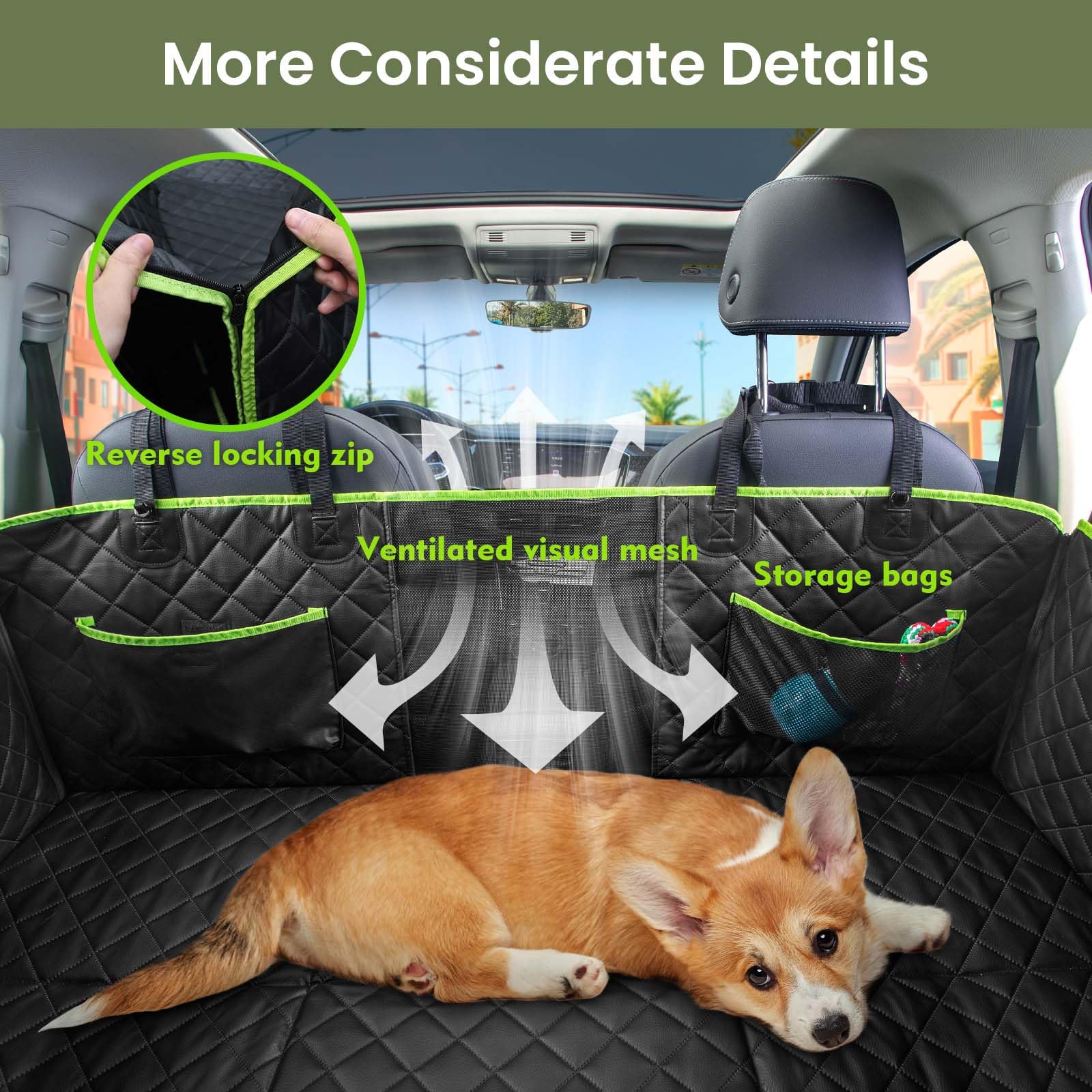 Pecute dimensions 133 by 62 cm ensuring full back-seat coverage.