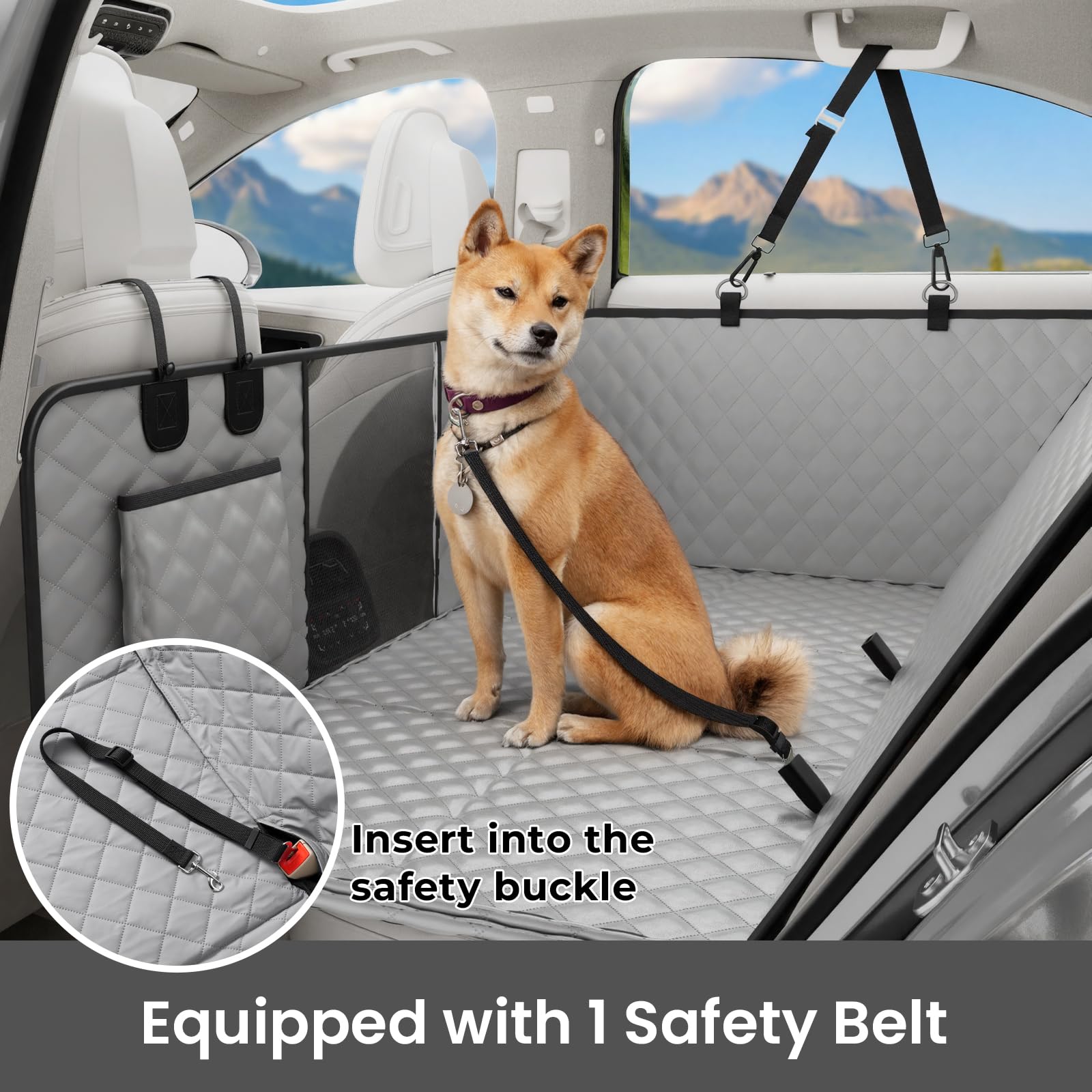 Pecute back seat cover includes two storage pockets for essentials.