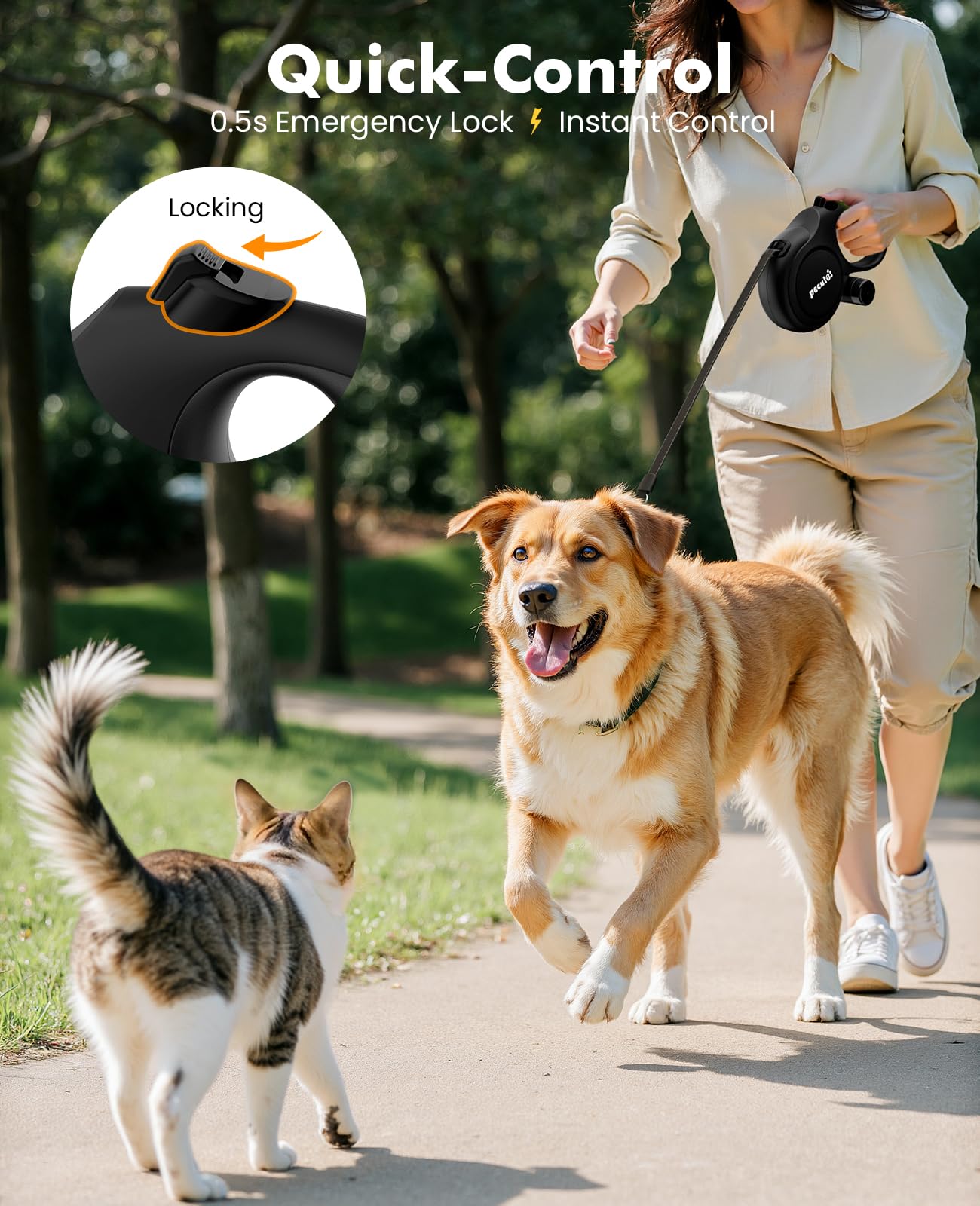 Pecute ergonomic anti-slip handle for secure grip on long walks.