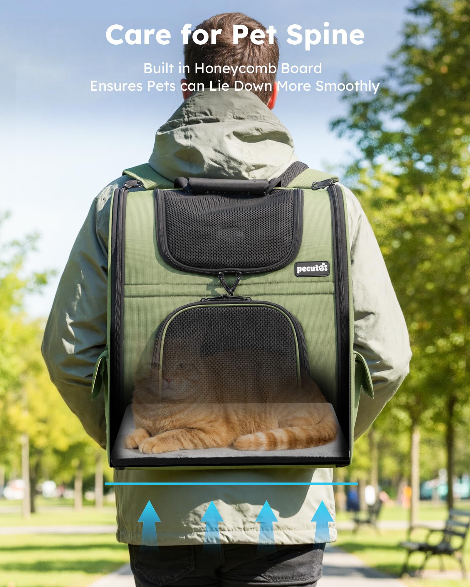 Pecute lock zippers and retractable rope prevent escapes during travel.