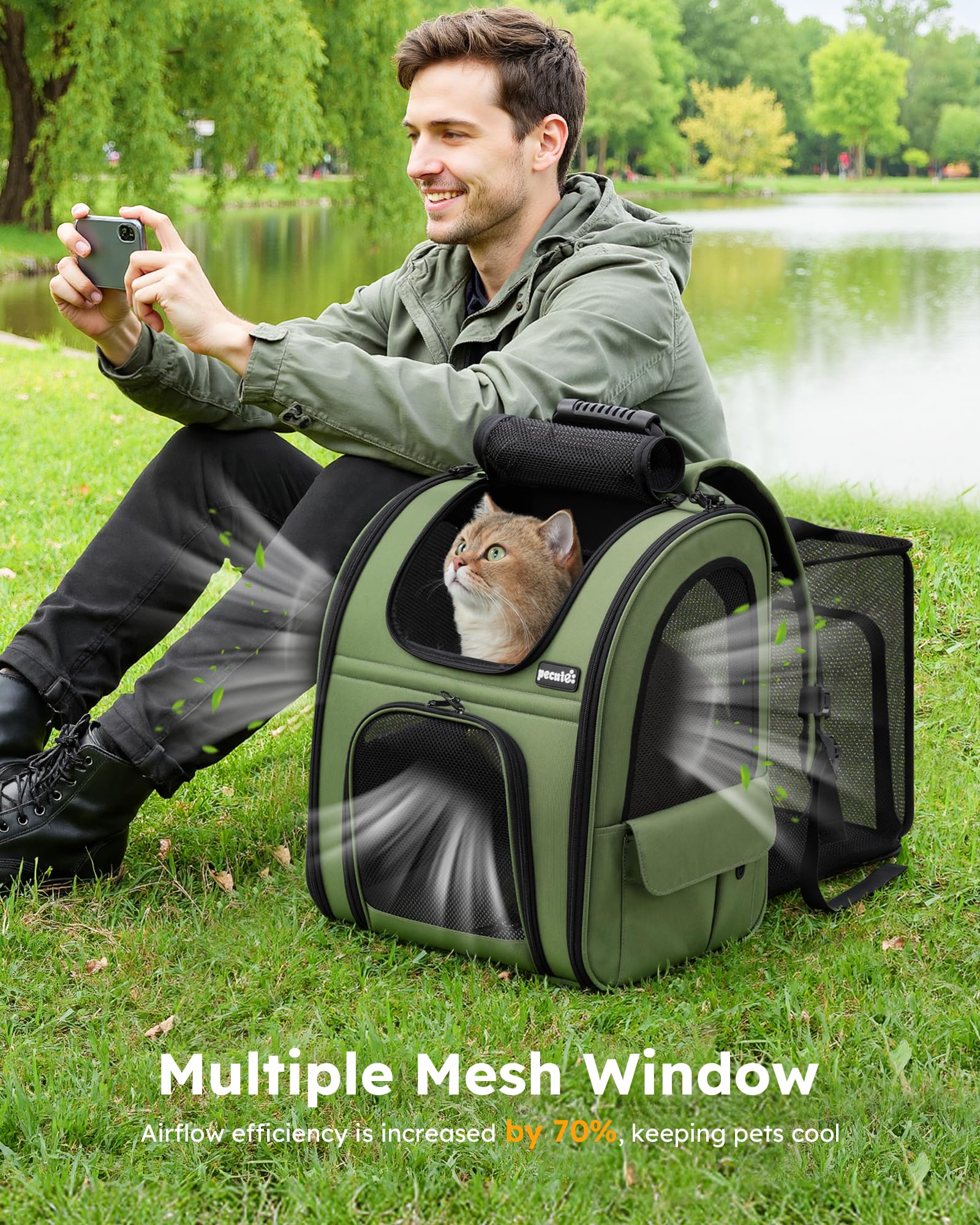 Pecute side pocket storage for treats, bags, and essentials.