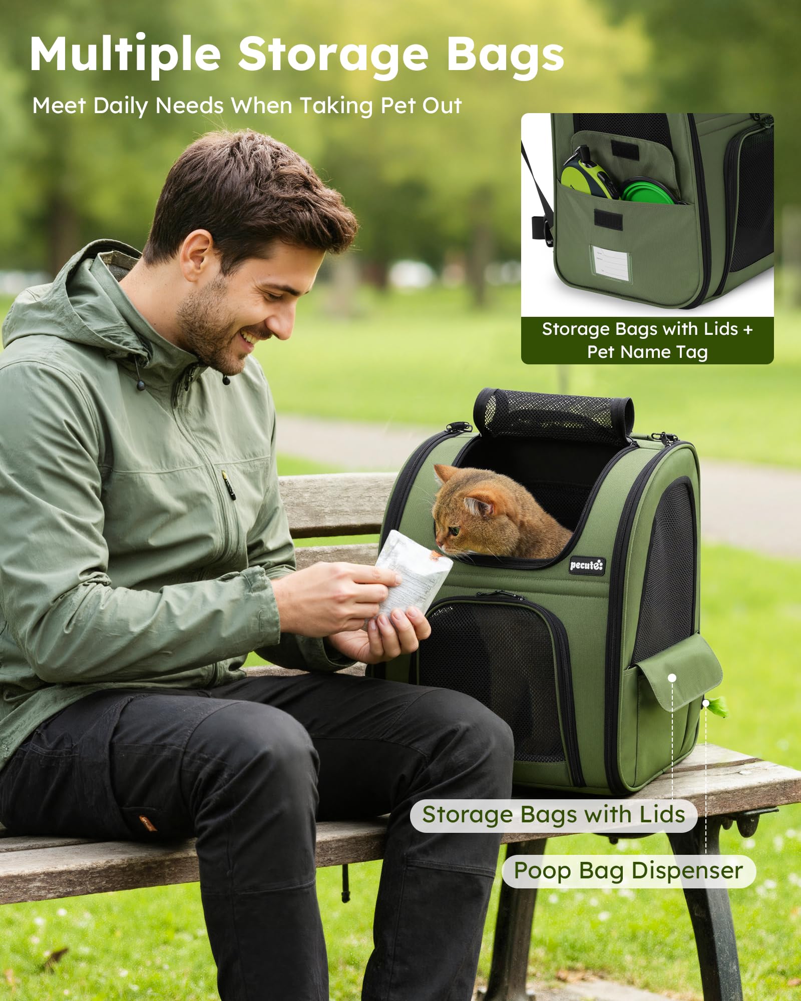Pecute carrier in use during hiking, offering hands-free convenience.