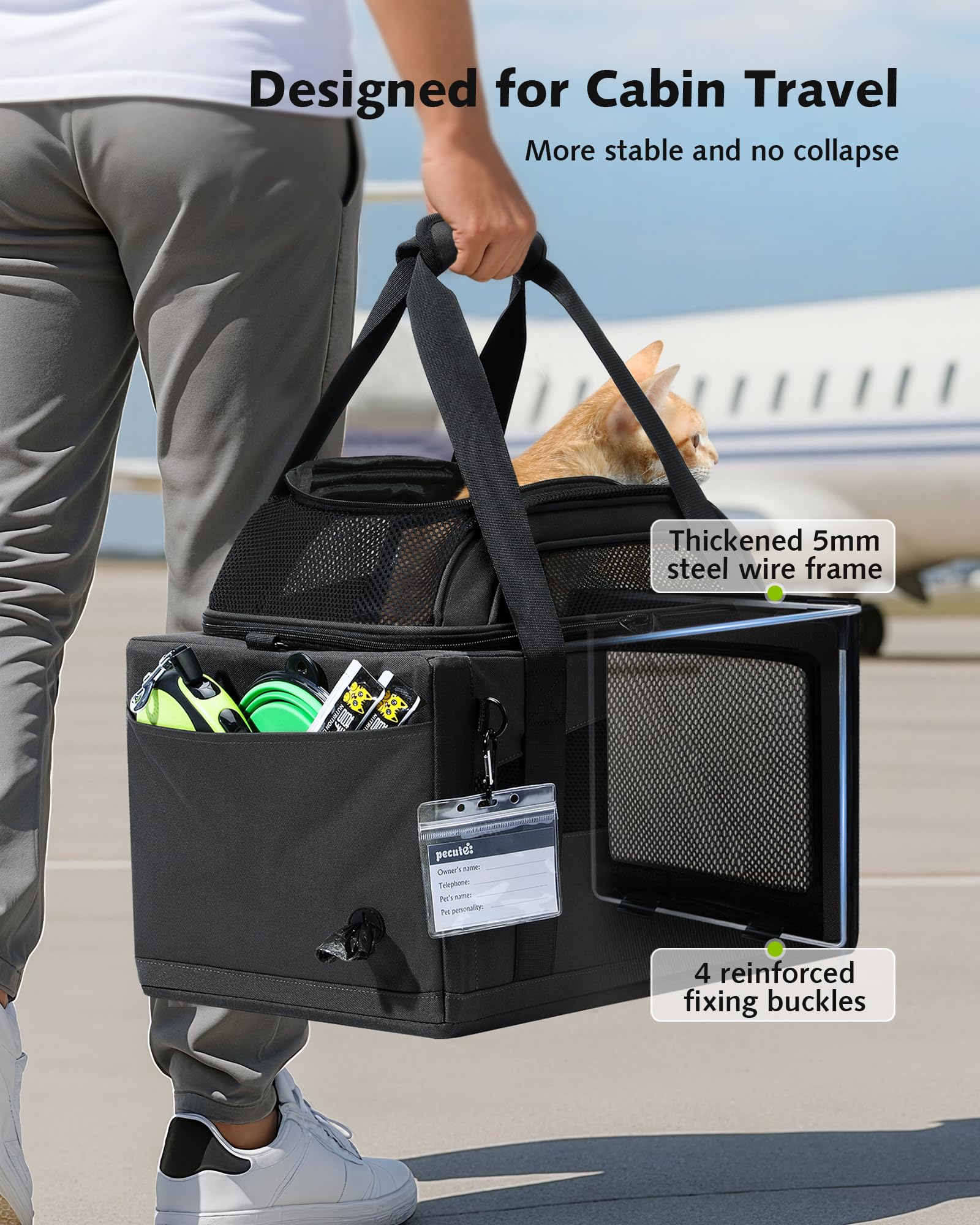 Pecute expandable pet carrier breathable mesh keeps air flowing for pet comfort.