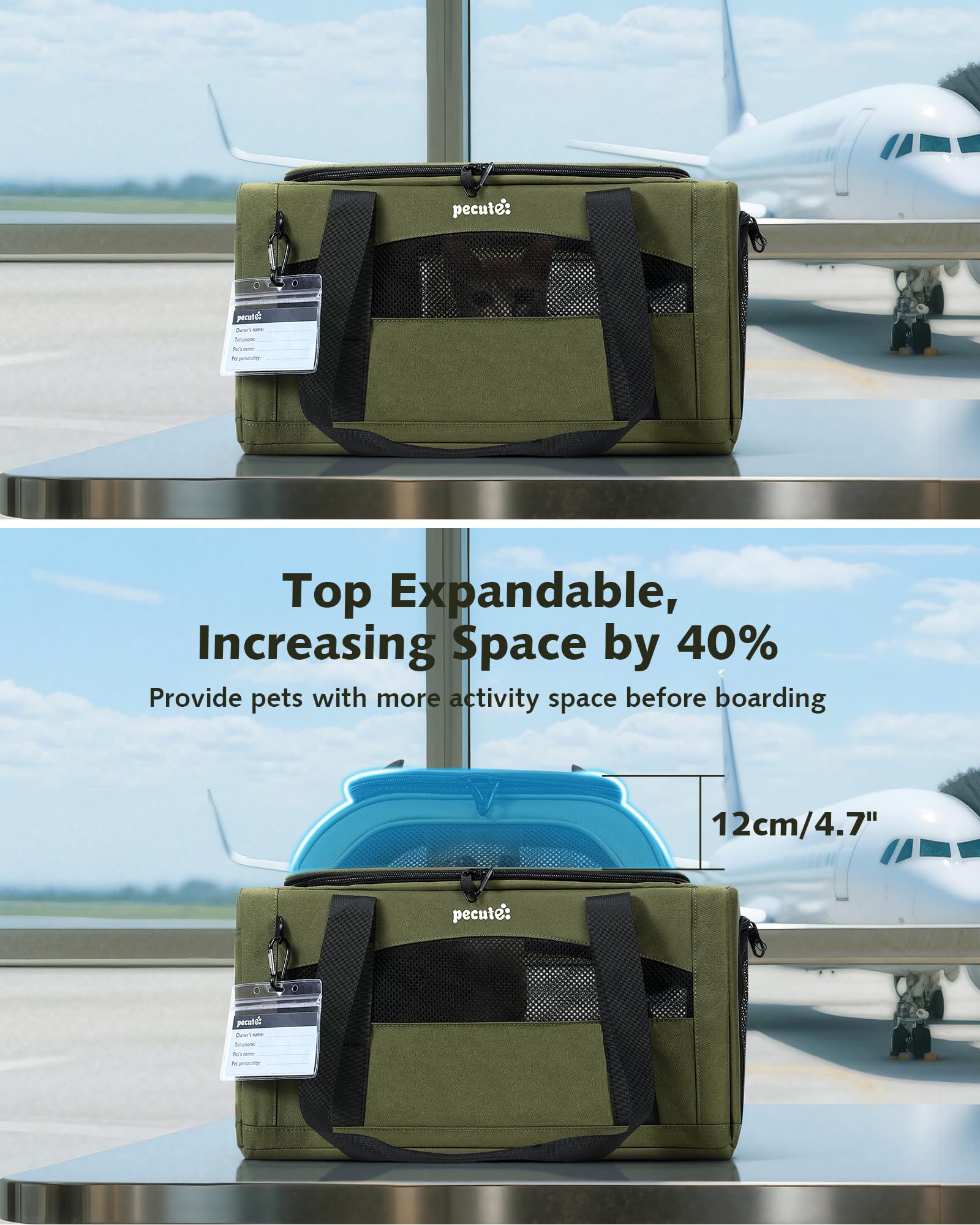 Pecute Expandable Pet Carrier breathable mesh panels for airflow