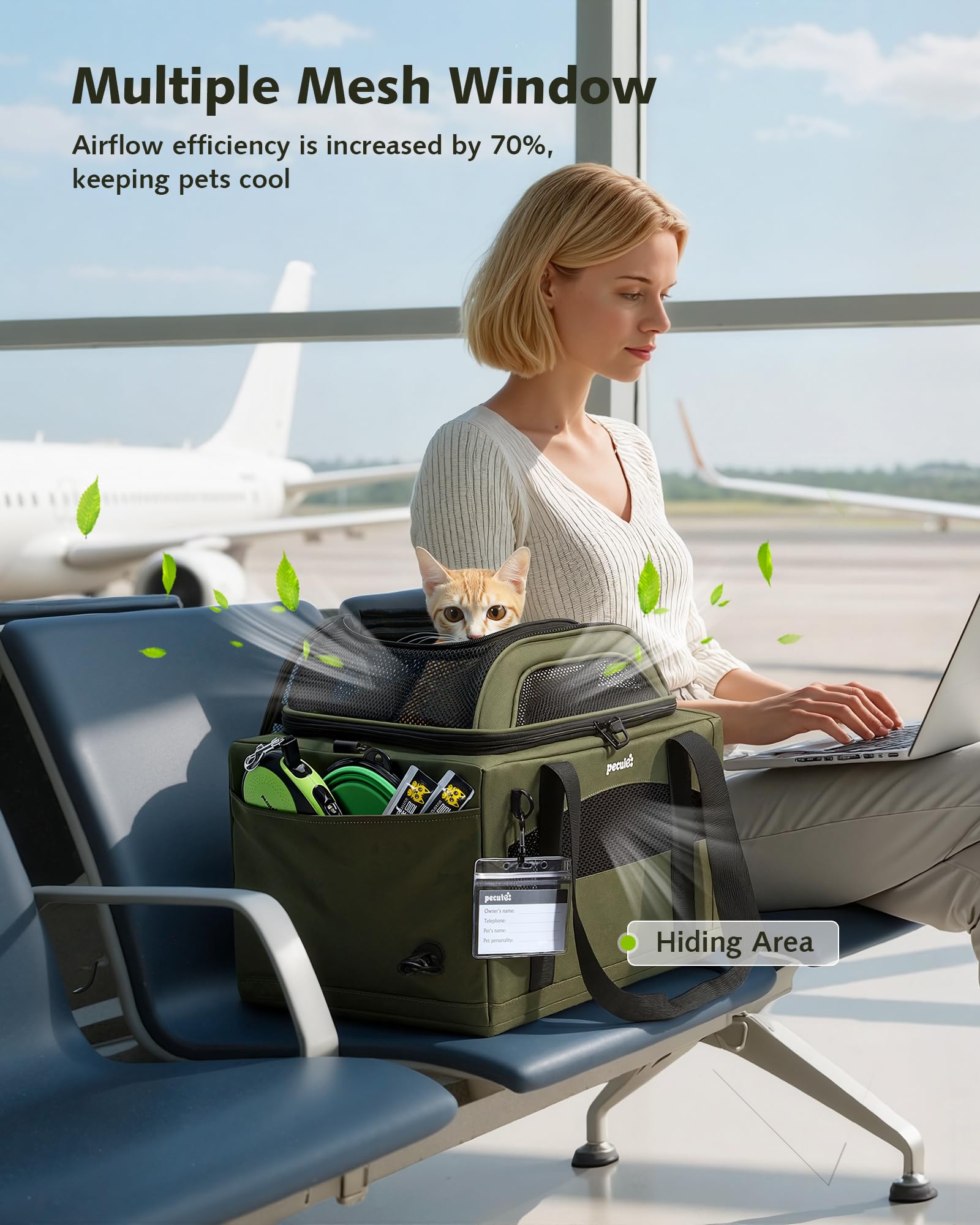 Pecute Expandable Pet Carrier reusable leak-proof pad for mess prevention