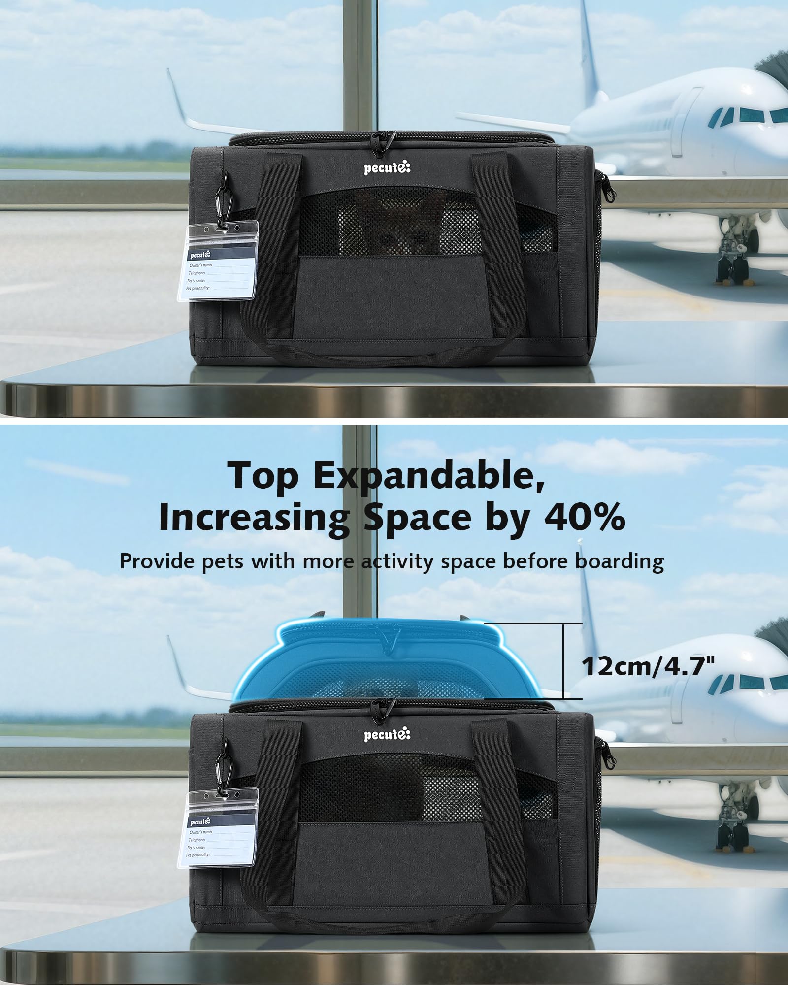 Pecute locking zippers ensure pet safety during travel.