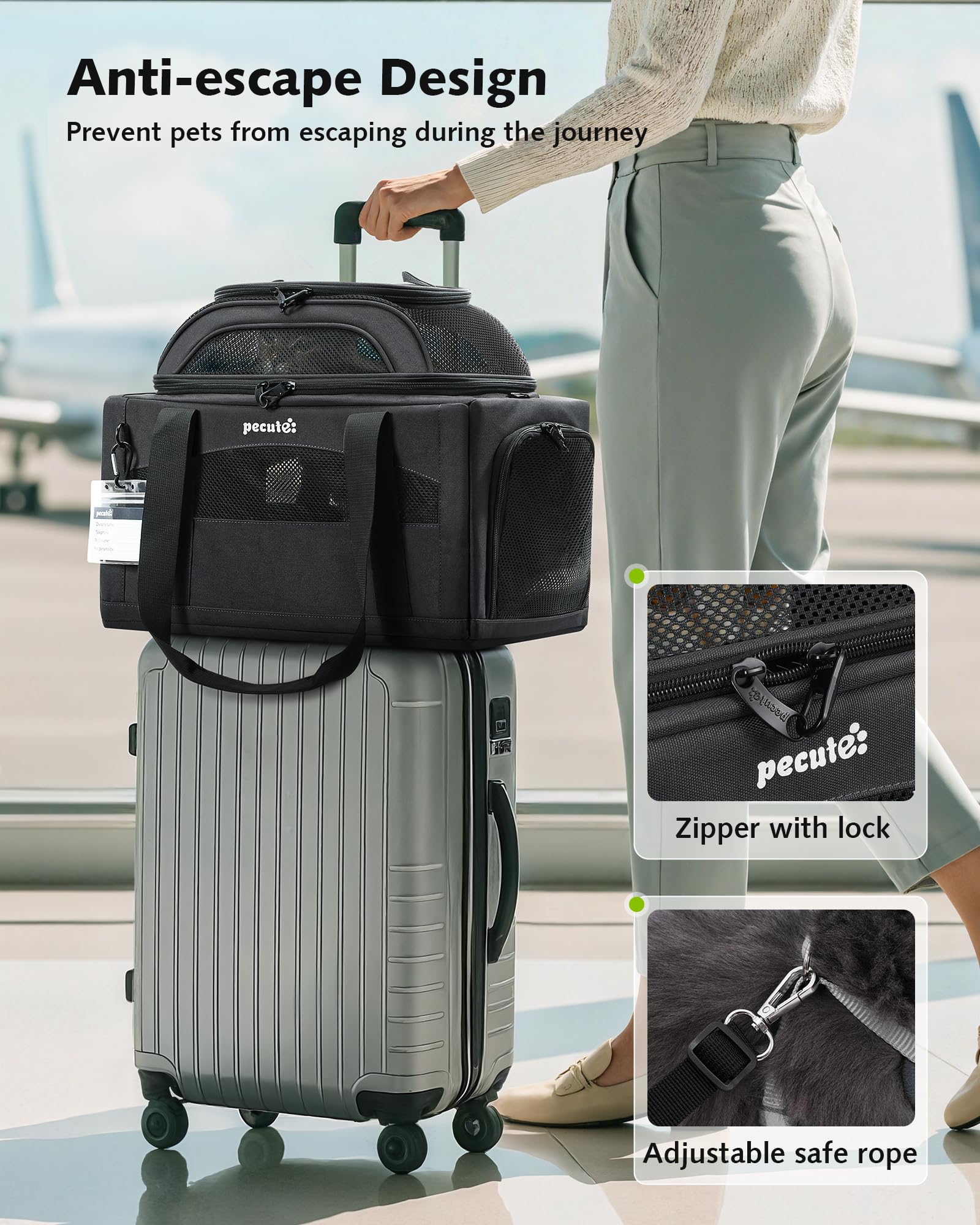 Pecute carrier offers padded shoulder straps for comfortable carry.