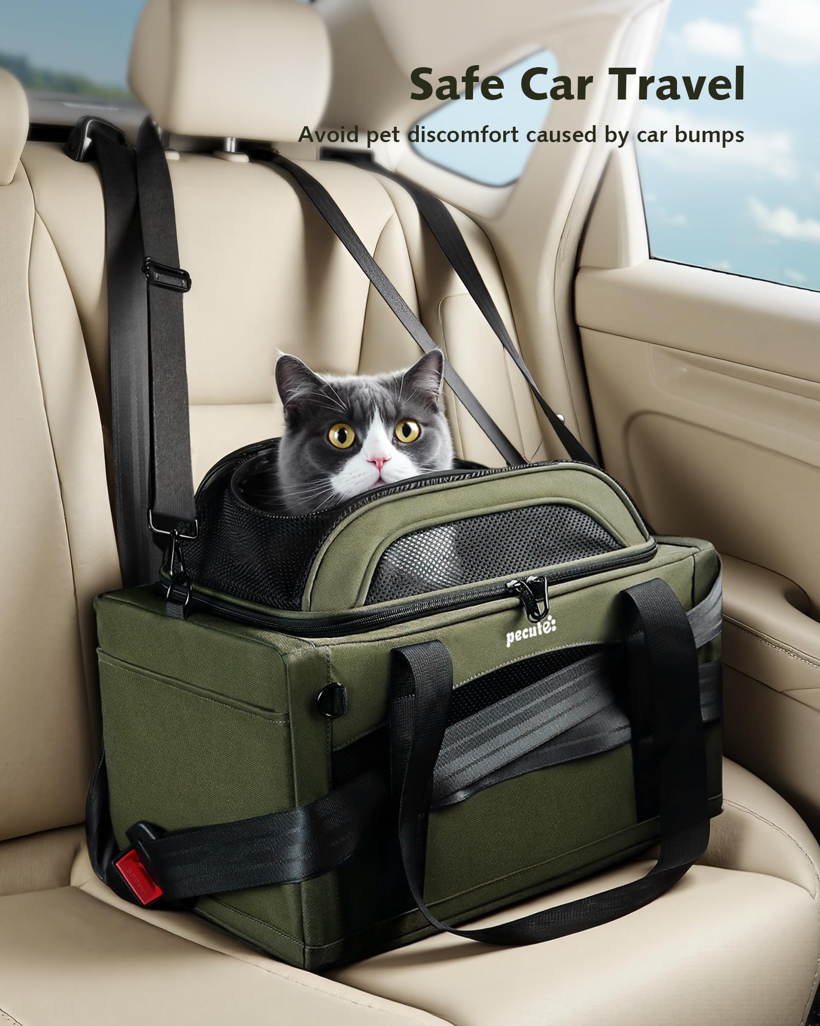 Pecute Expandable Pet Carrier suitcase attachment for luggage compatibility