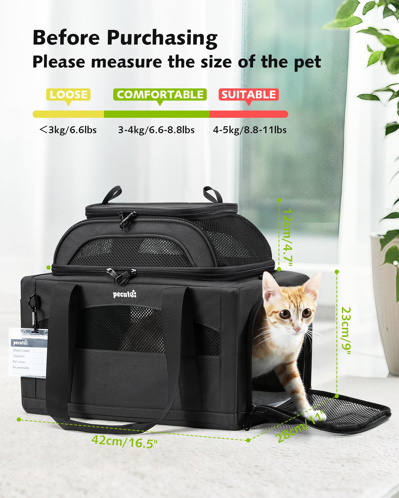 Pecute expandable pet carrier top expansion adds space for pets.