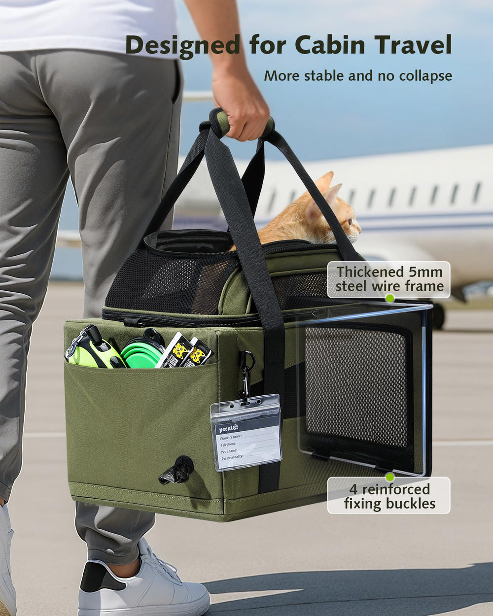 Pecute Expandable Pet Carrier under-seat fit for cabin travel