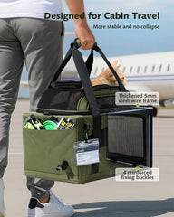 Pecute expanded-top carrier demonstrates extra travel room for pets