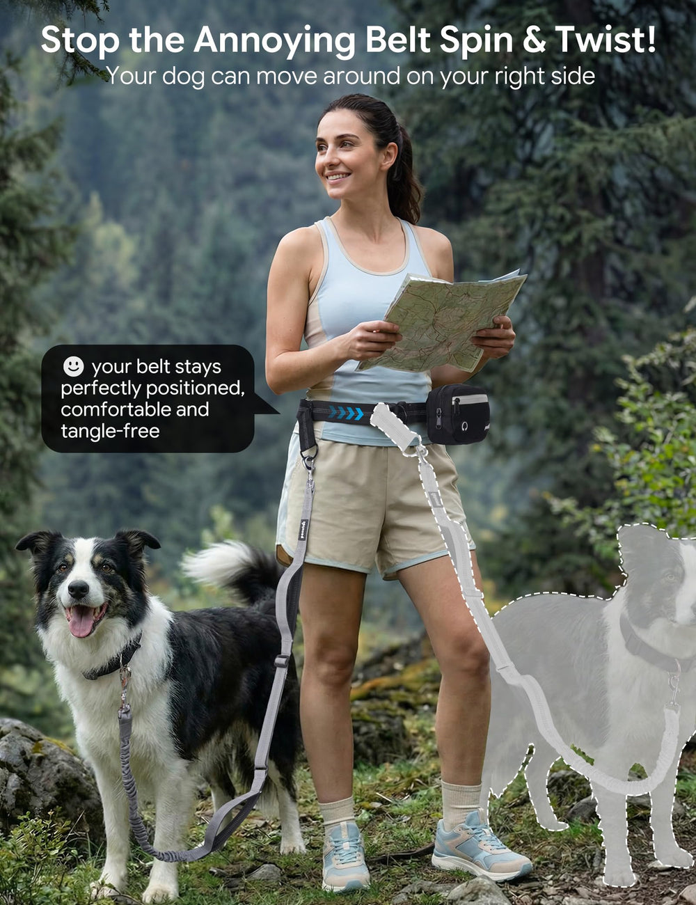 Pecute belt fits dogs from 33 to 120 pounds.