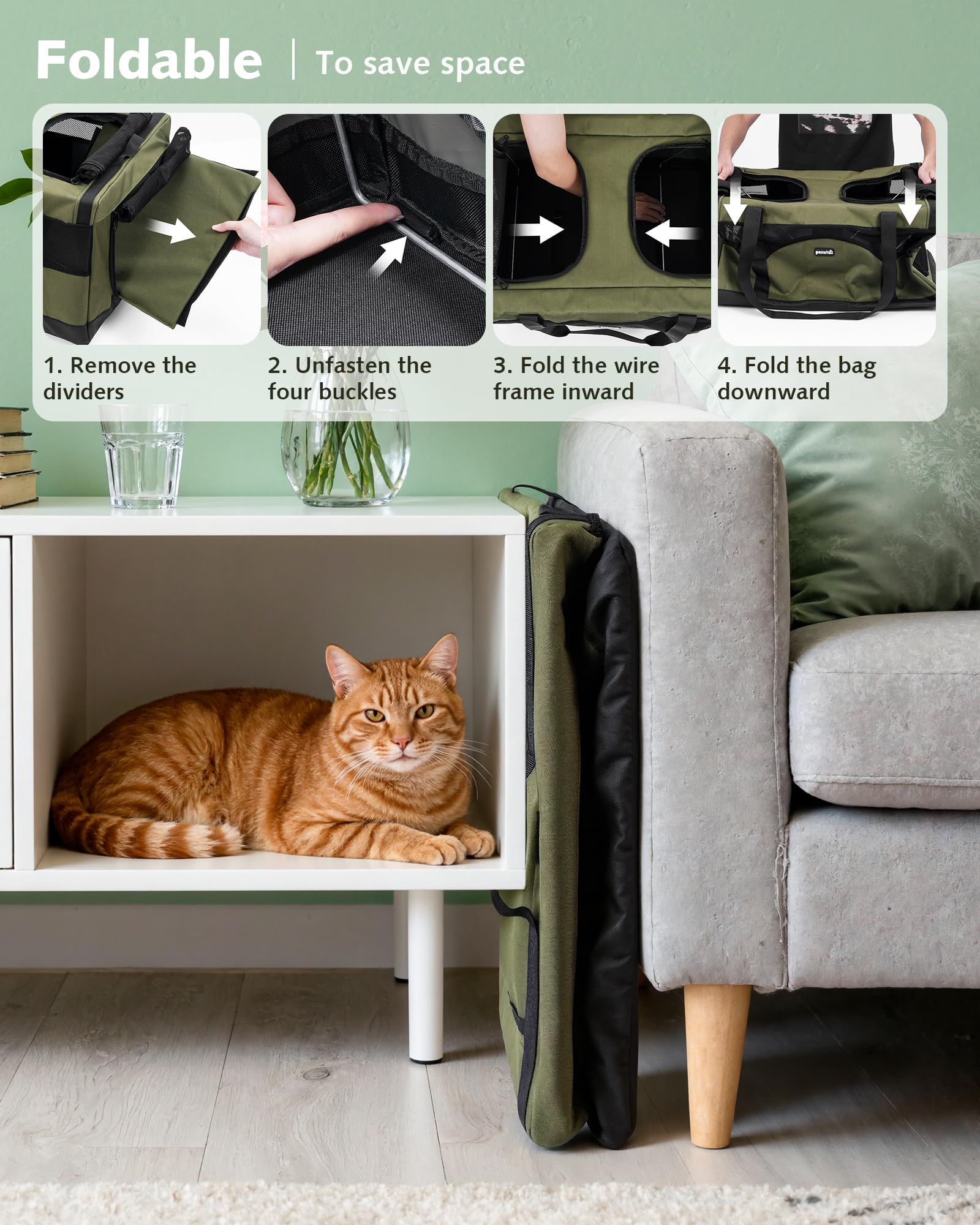 Pecute fold-flat design allows easy storage after trips.