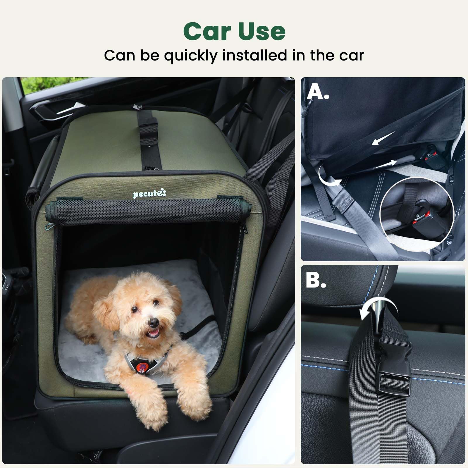 Foldable Pecute dog carrier shown in compact storage mode