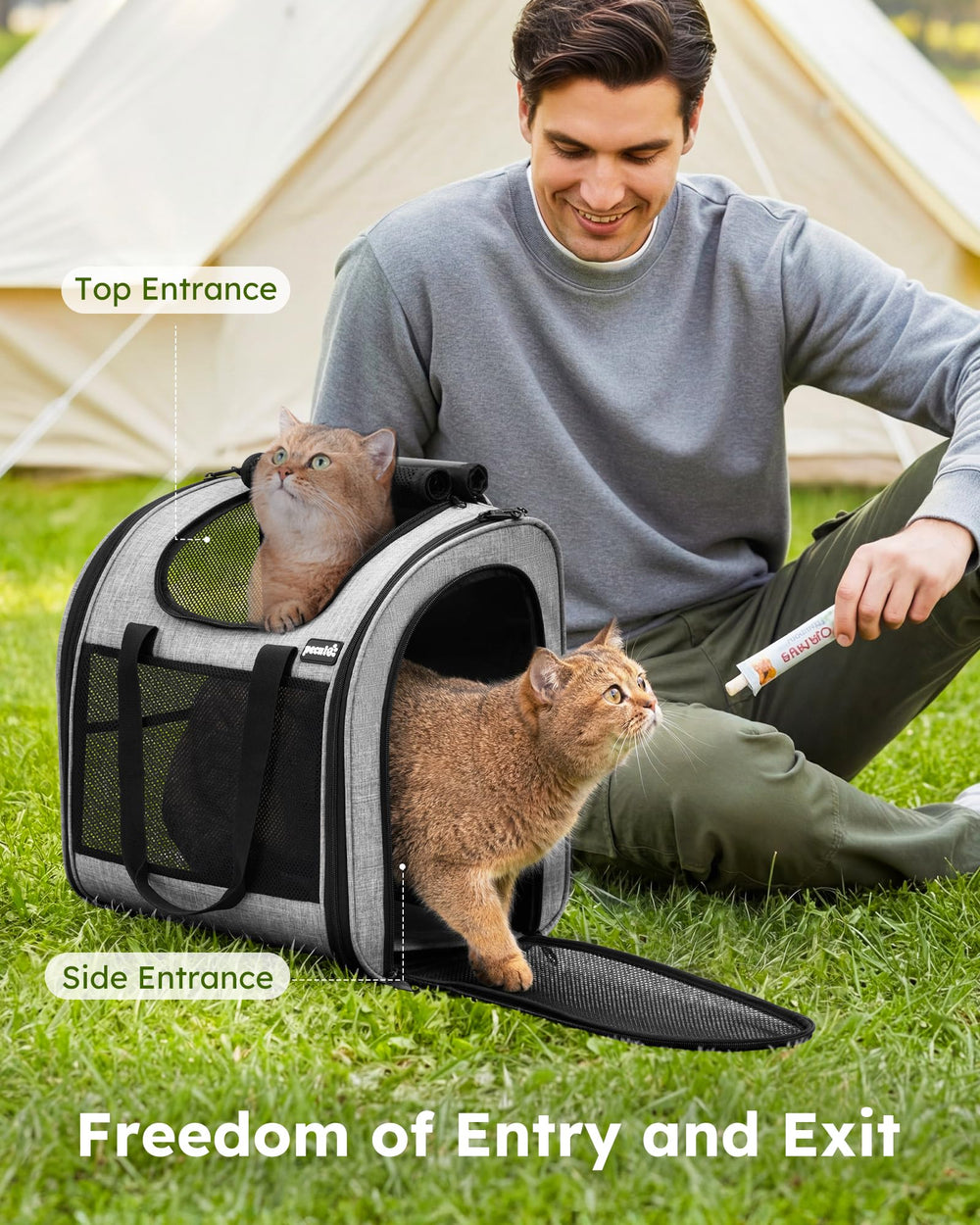 Pecute front-door access enables easy feeding while on the move