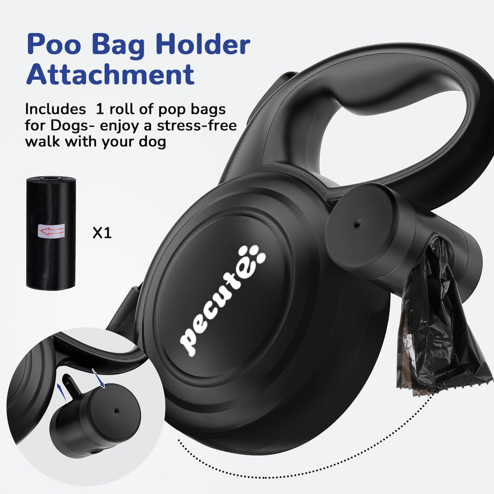 Pecute leash includes portable poop bag holder with bags included