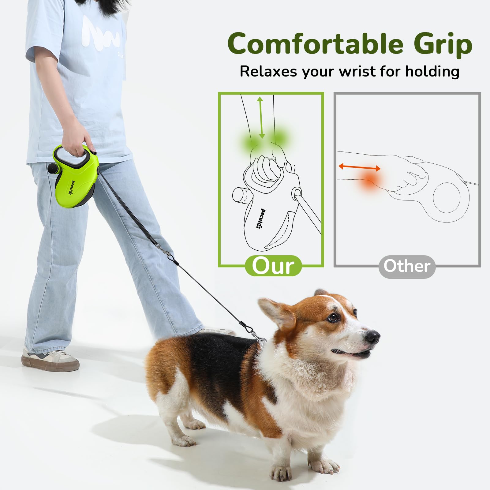 Pecute leash weighs about 700 grams for balanced handling.