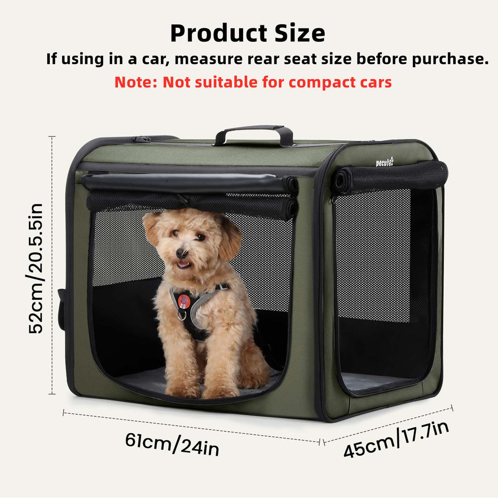 Pecute lightweight dog crate being set up for quick use