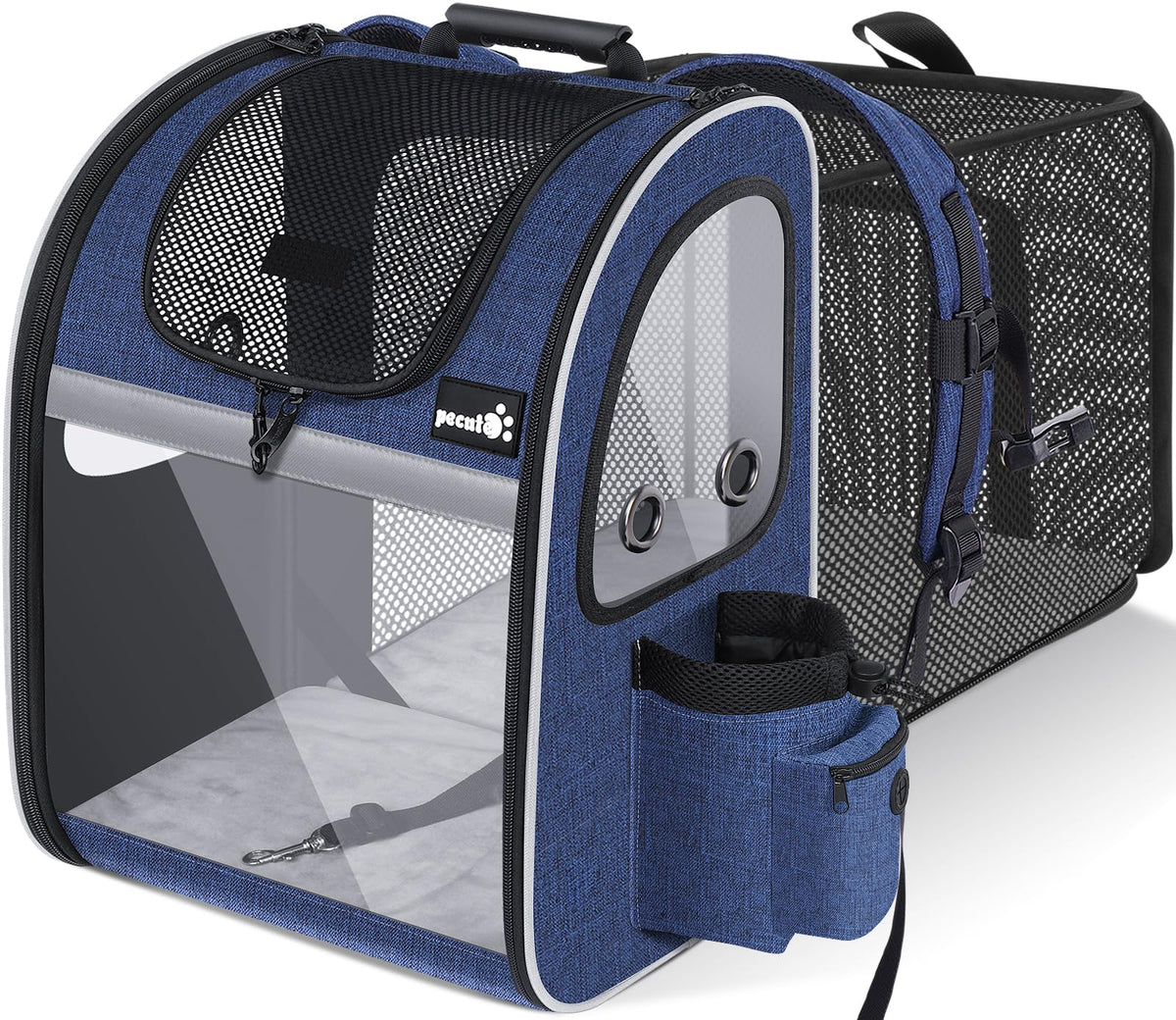 Pecute pet carrier backpack overview with expandable space for small pets