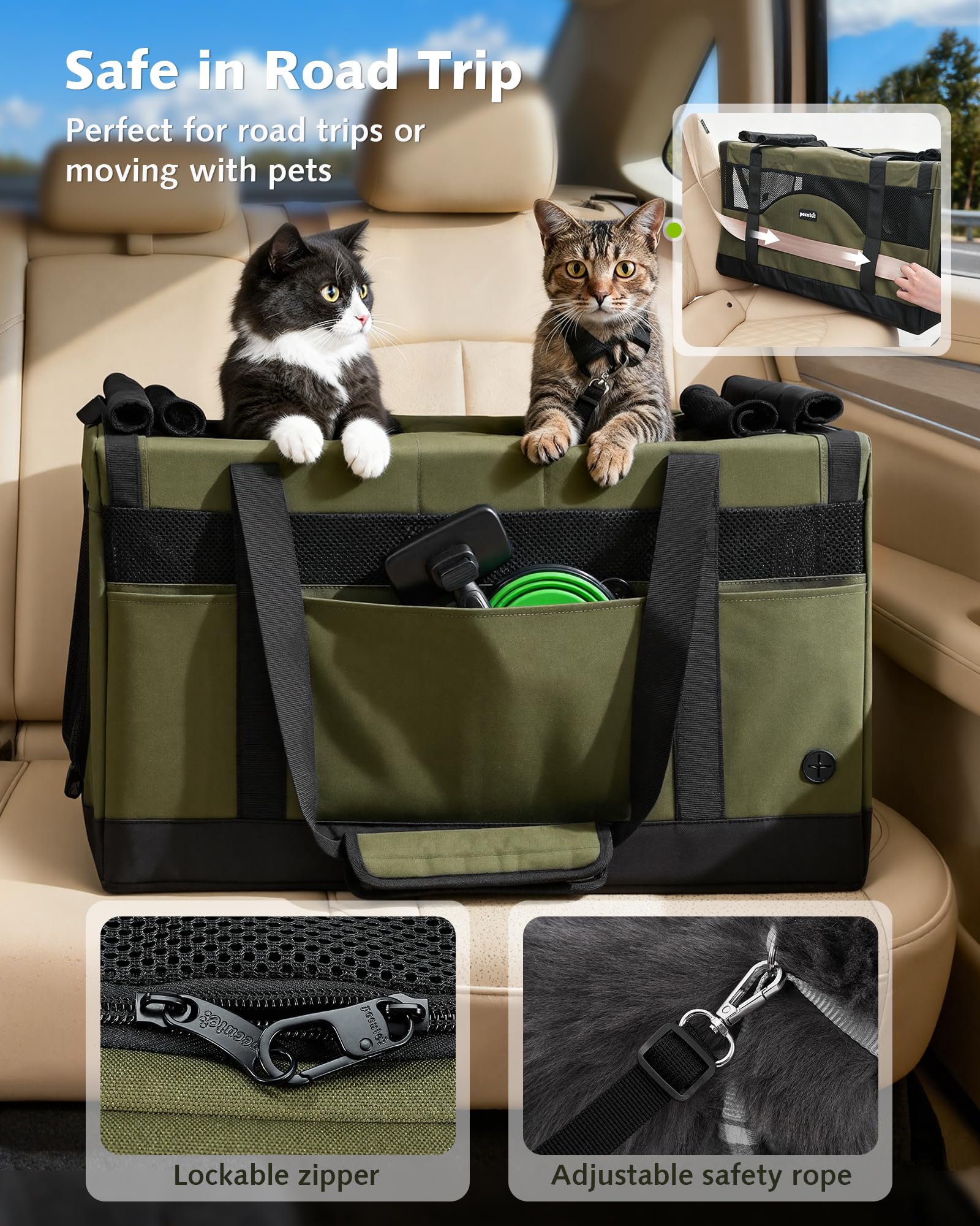 Pecute dual-mode carrier with removable divider creates two calm zones or a larger space.