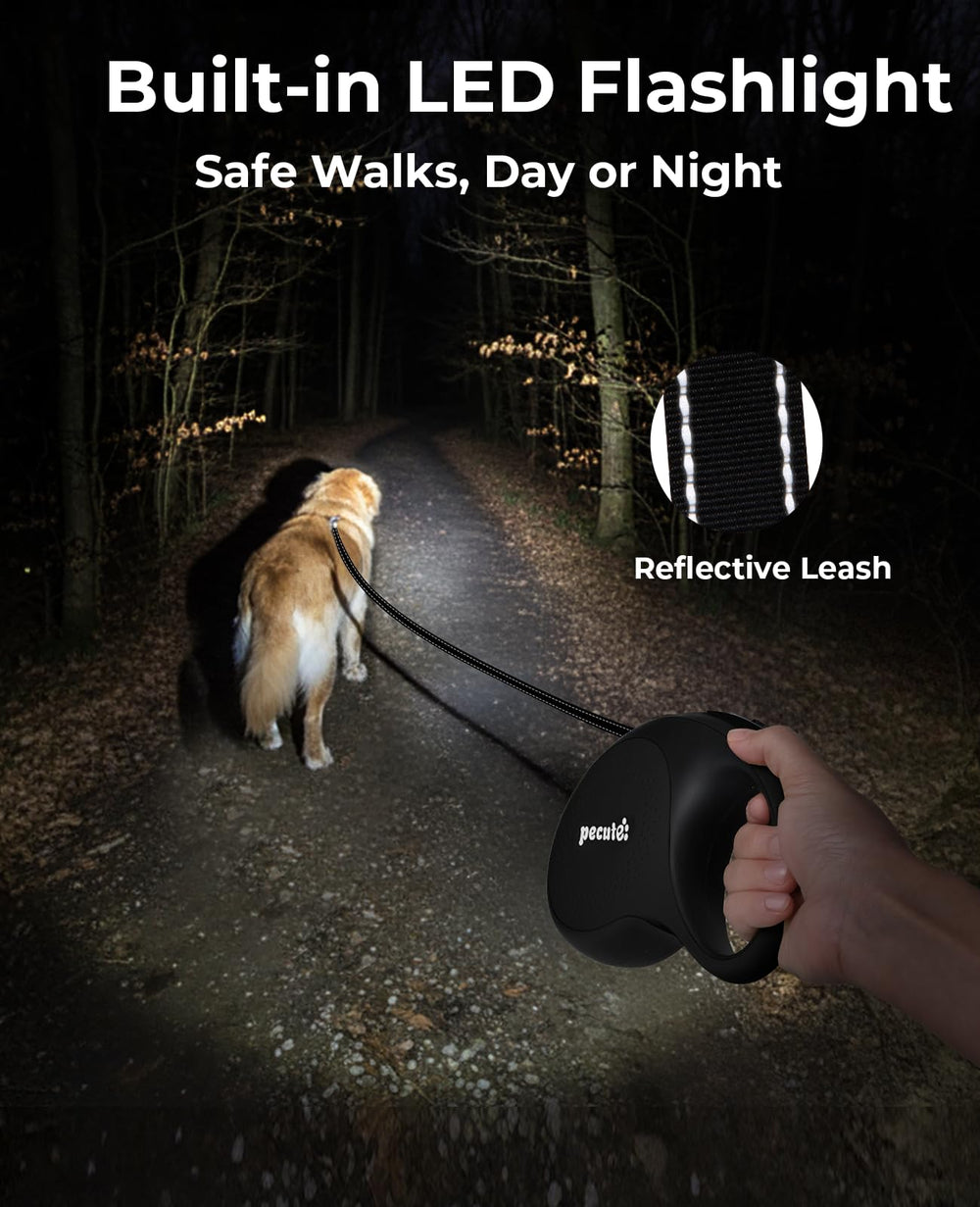 Pecute leash features reinforced 304 stainless steel coil for durable retraction.