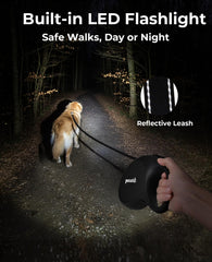 Pecute leash features reinforced 304 stainless steel coil for durable retraction.