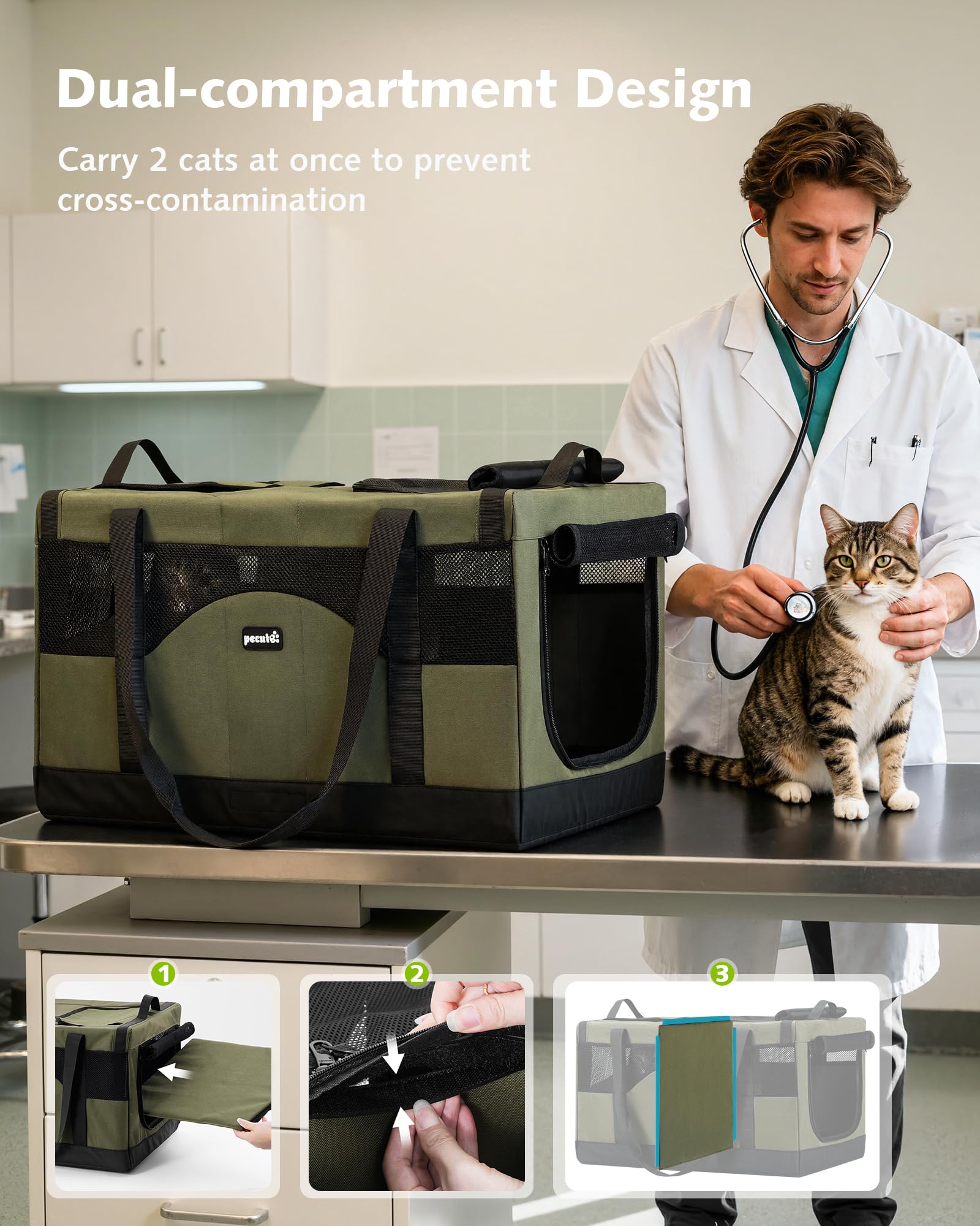 Pecute carrier features adjustable safety rope and lockable zipper for added security.