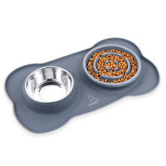 Pecute slow feeder bowl with anti-overflow mat keeps feeding area tidy
