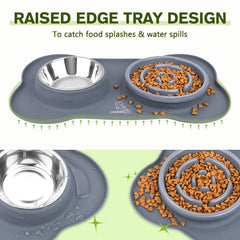 Pecute slow feeder two-bowls setup showing food and water stations